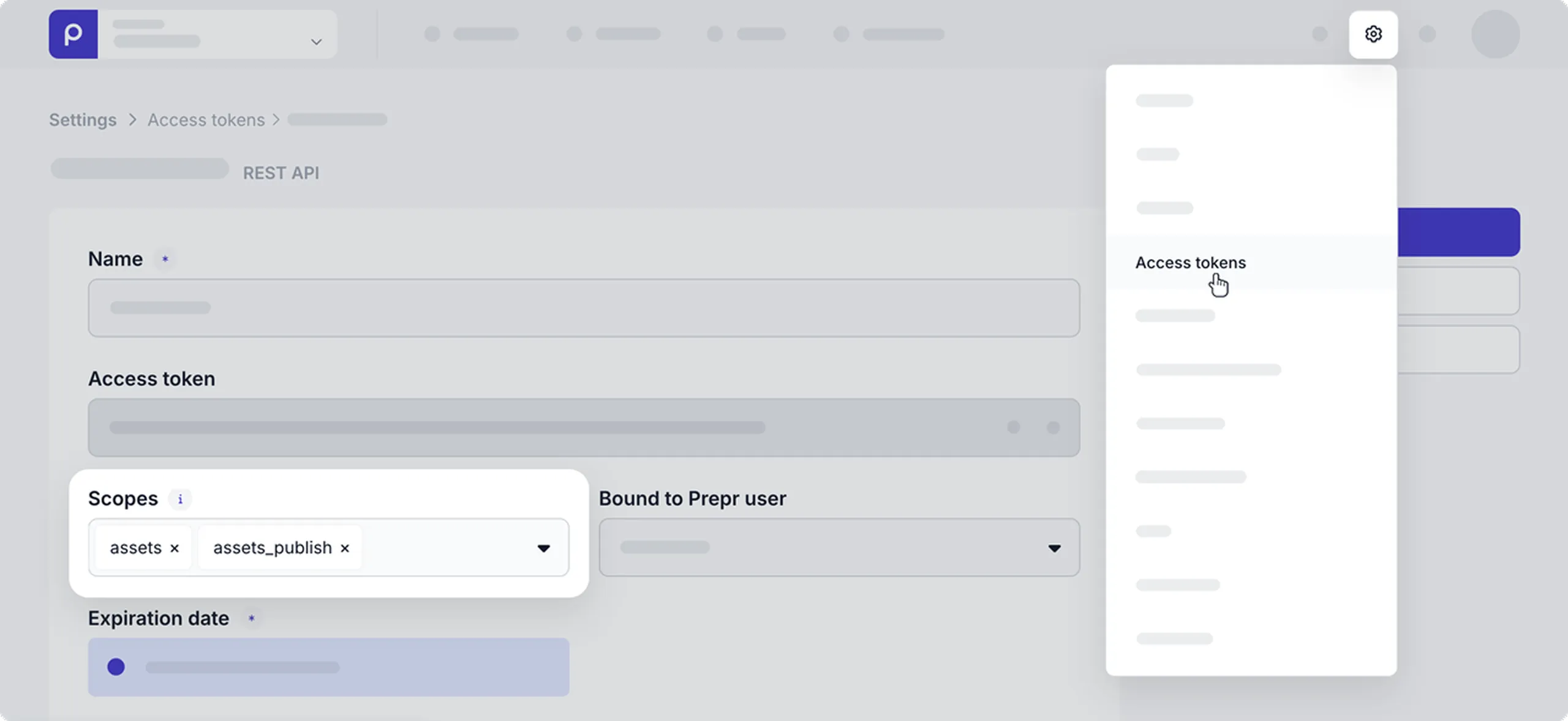 Asset scopes in mutation access token