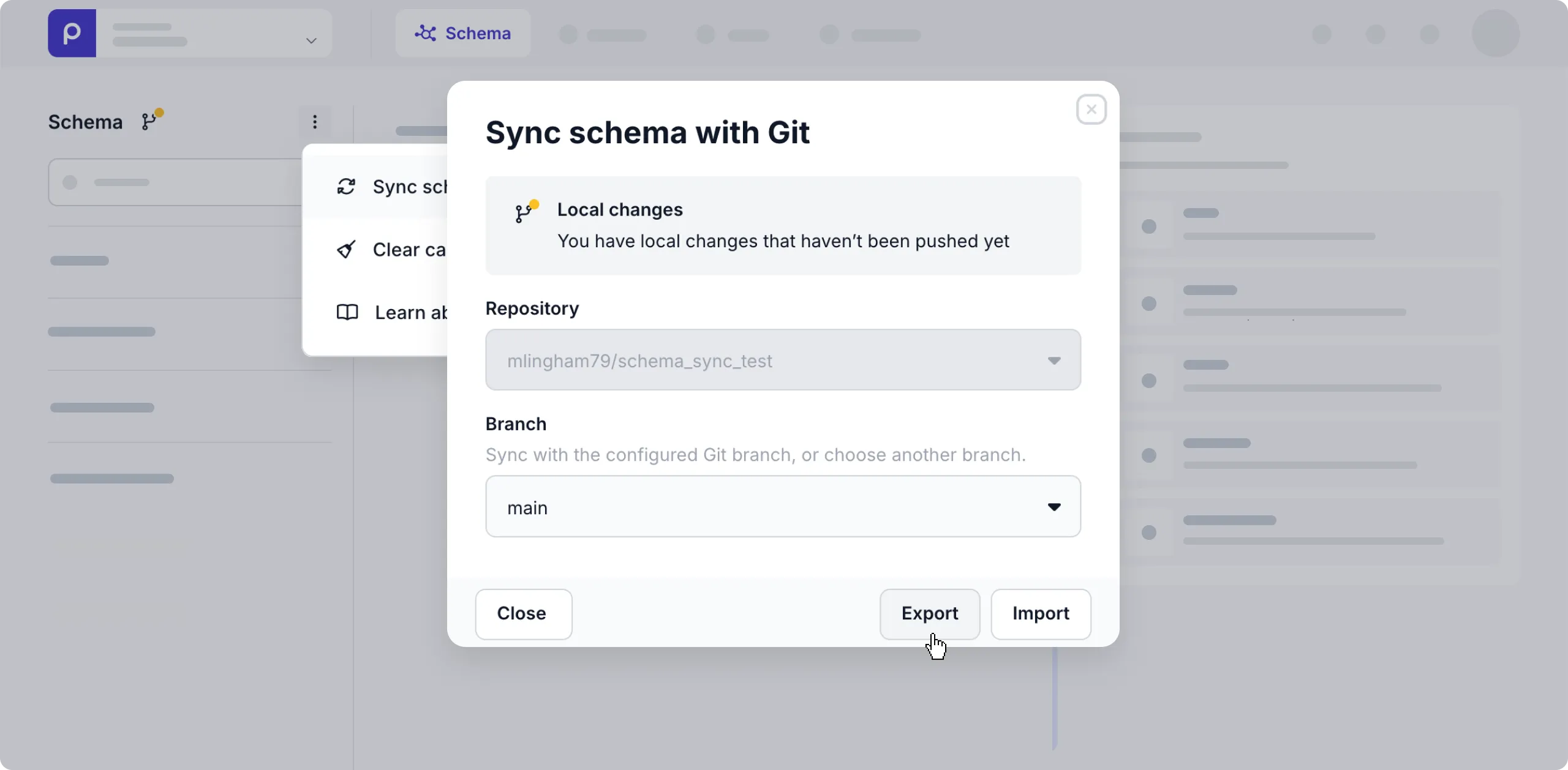Sync schema with GitHub example