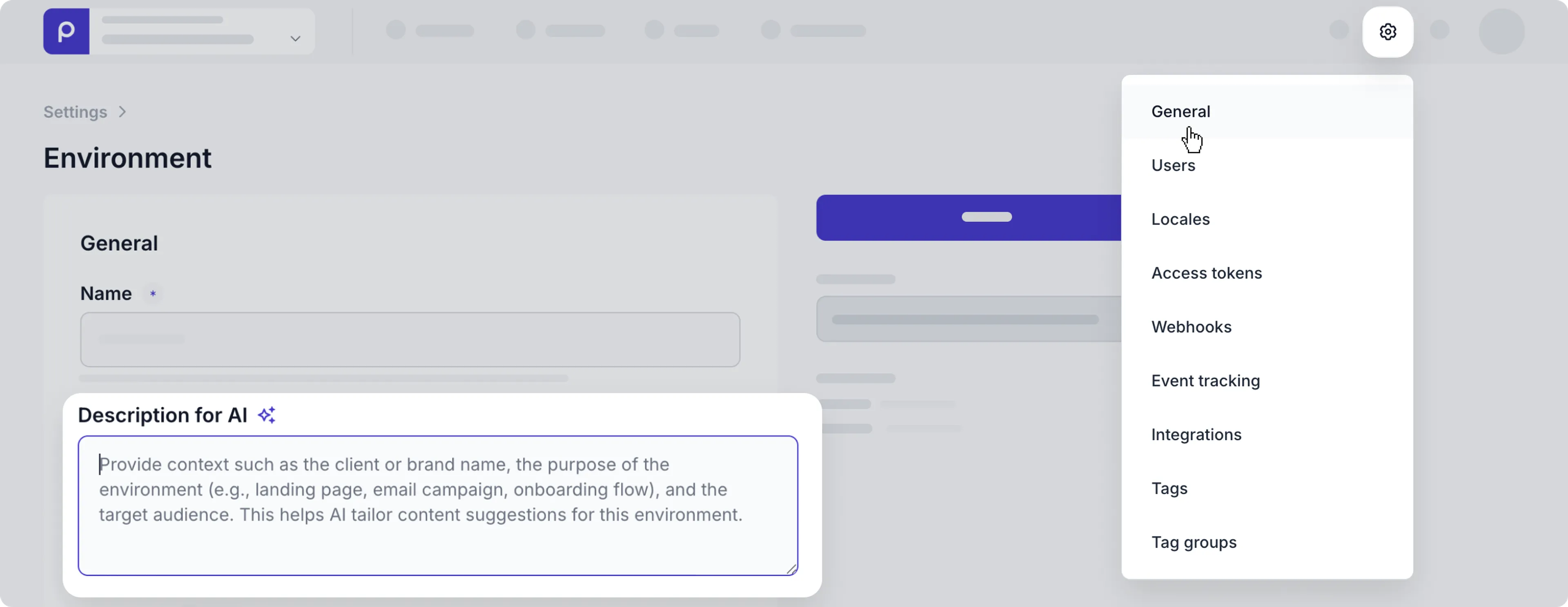 Environment settings - Description for AI