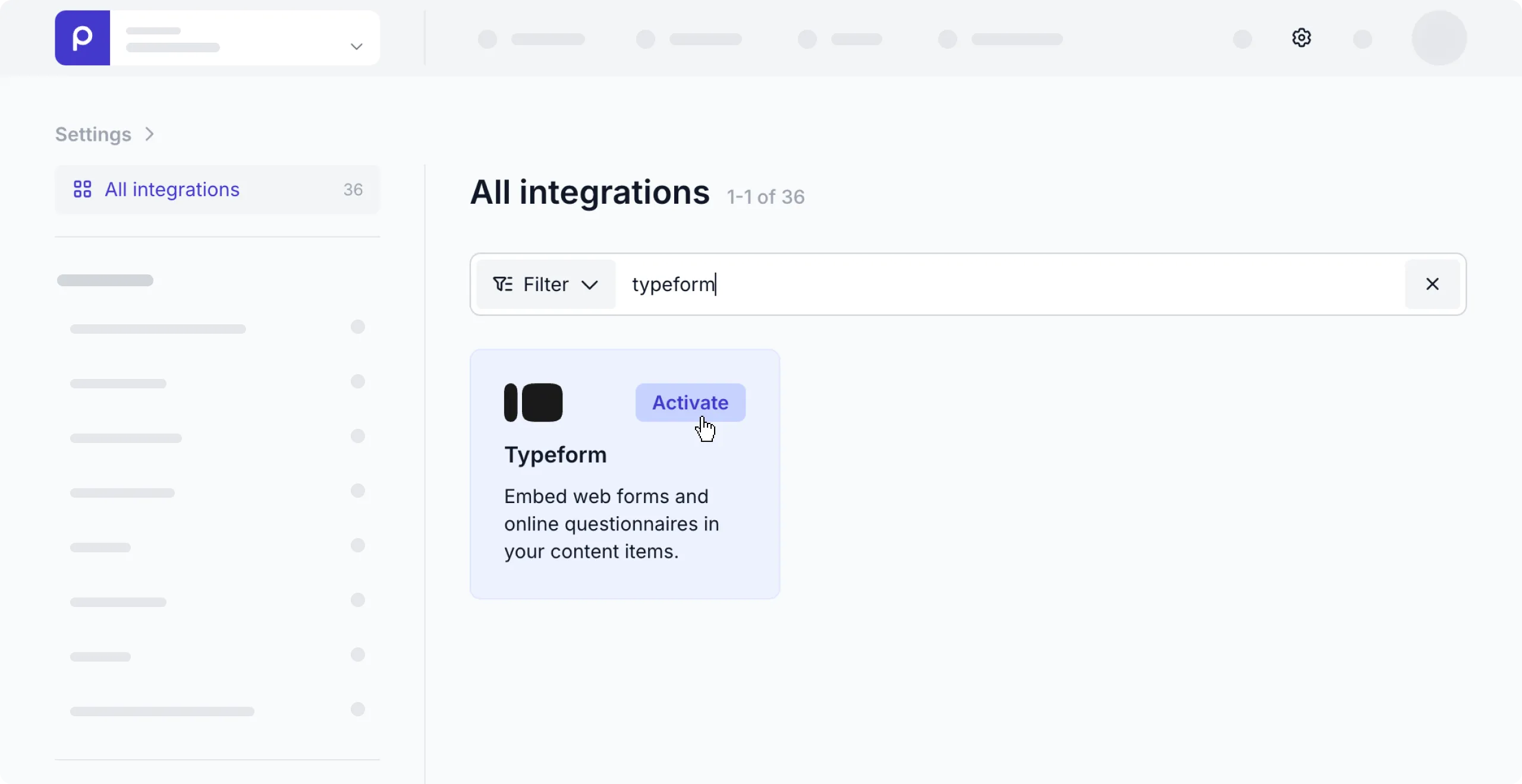 Activate Typeform integration