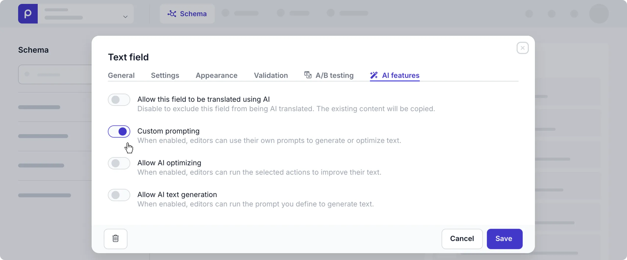 Enable custom prompting settings