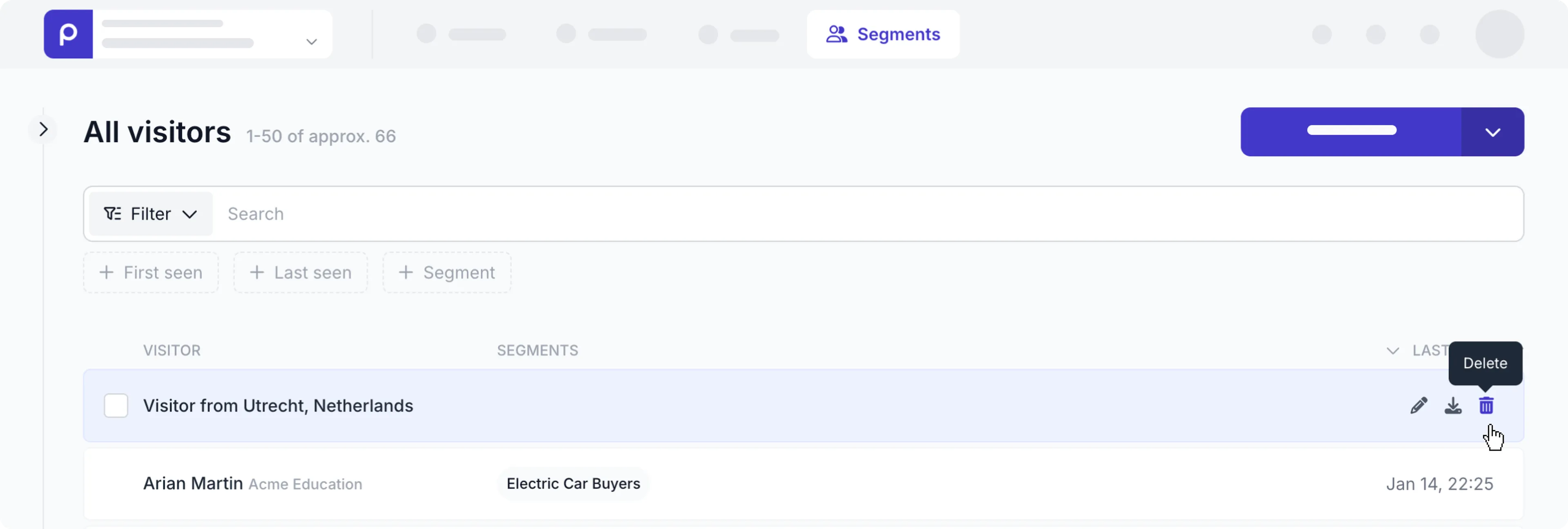 delete visitor from visitor list