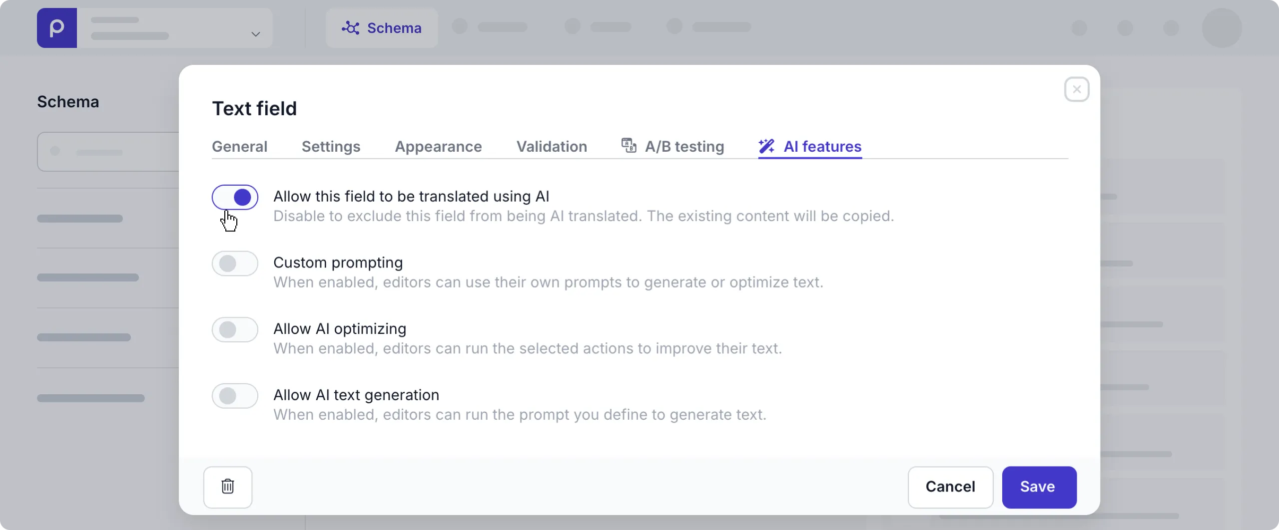 AI translation option enabled