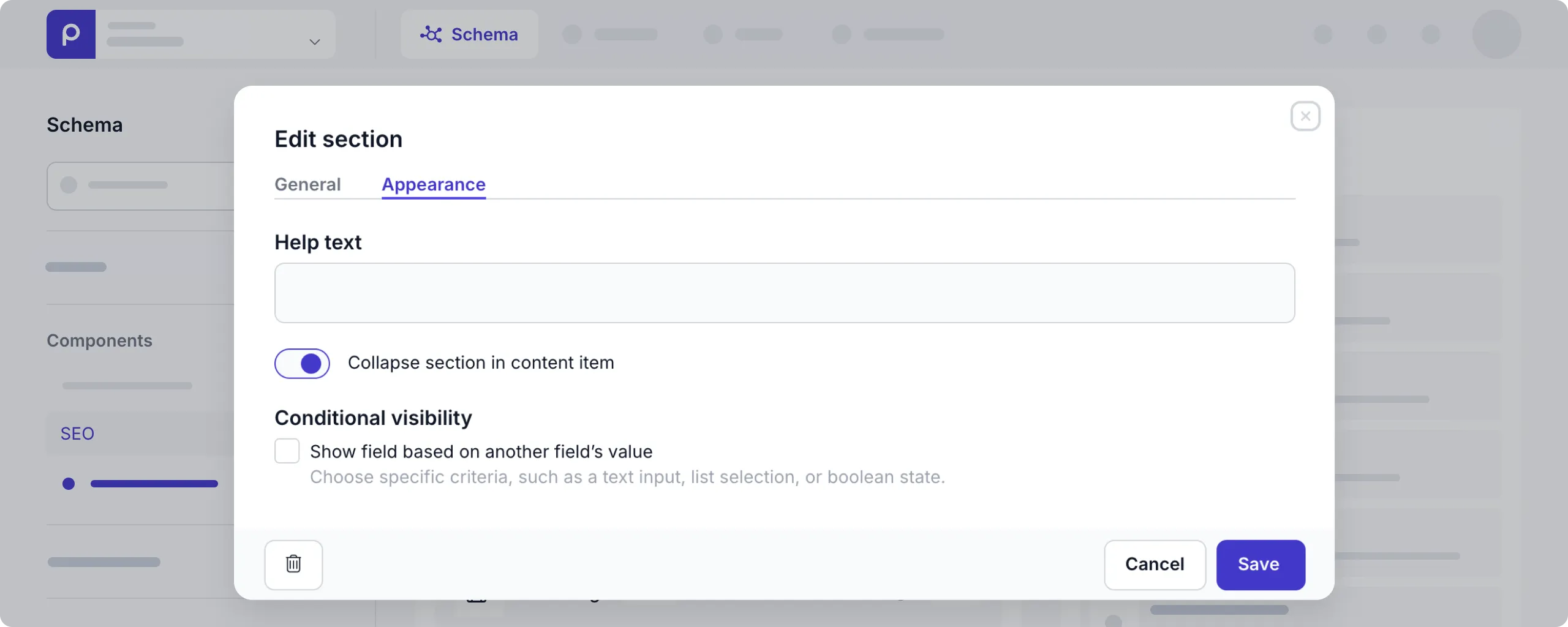 Section appearance settings