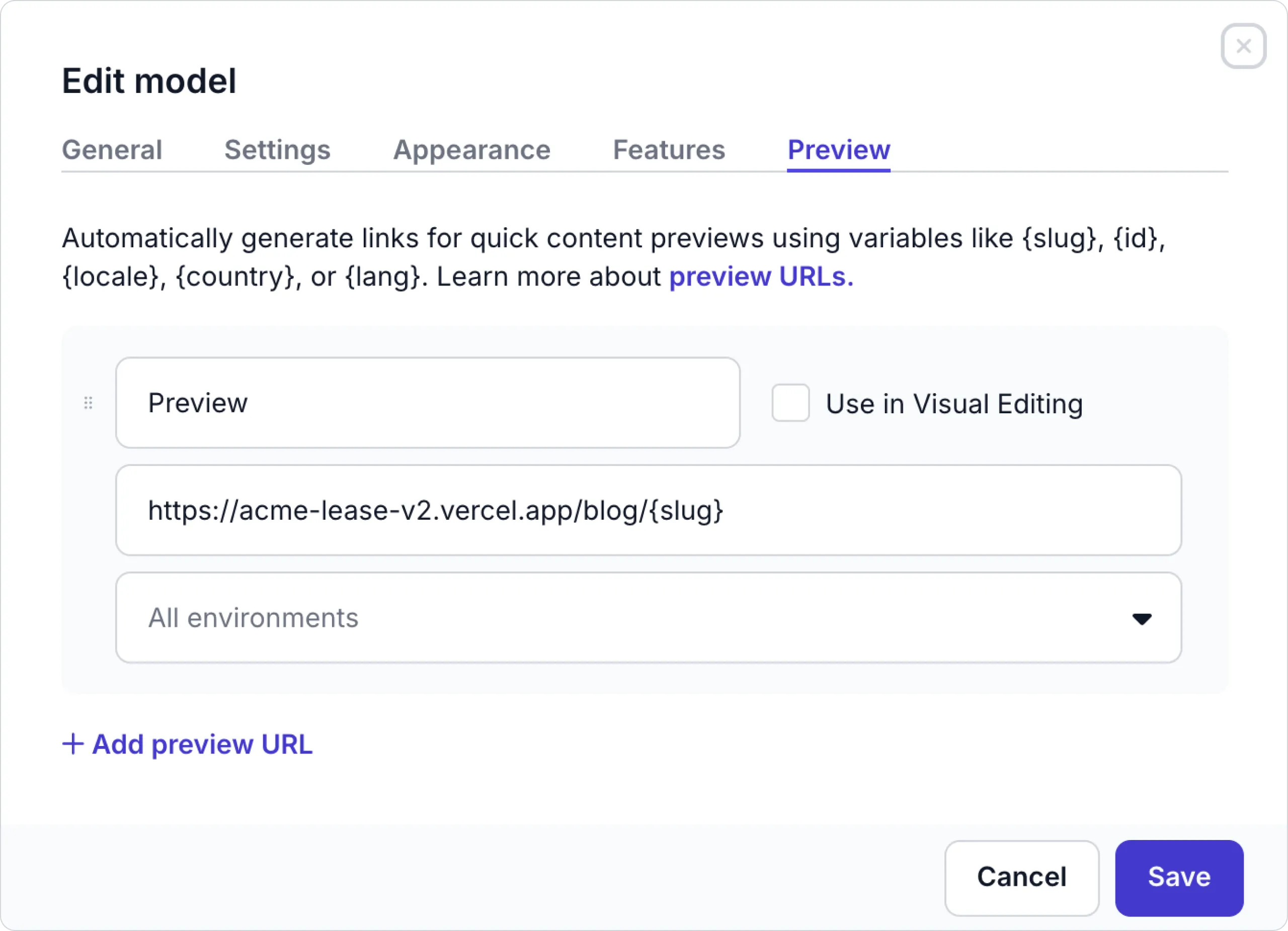 Setting preview URLs