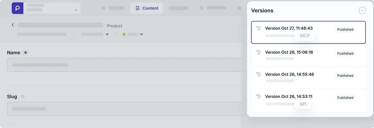 Highlighted API and MCP tags in content versions
