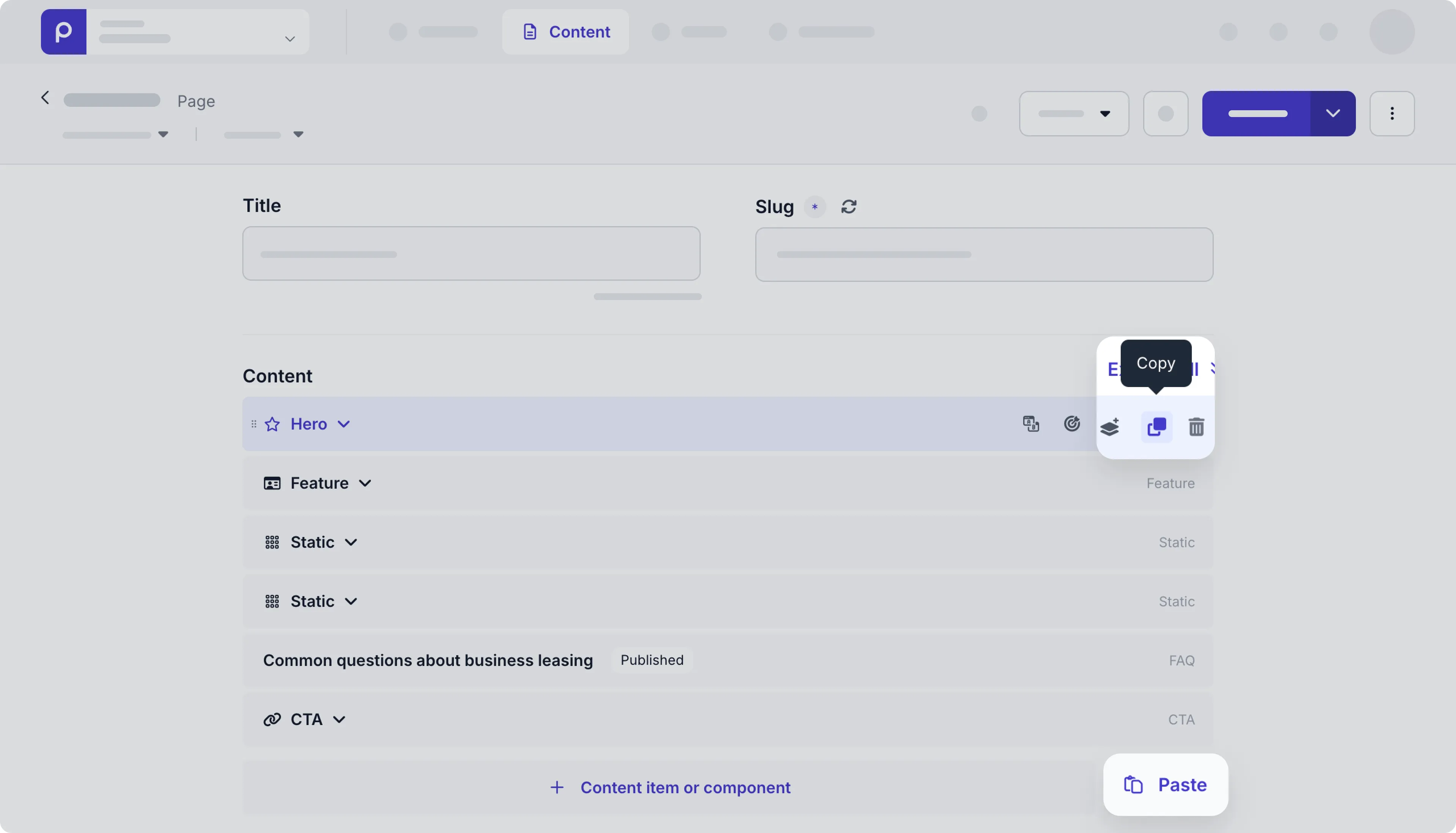 Copy and past actions in stack