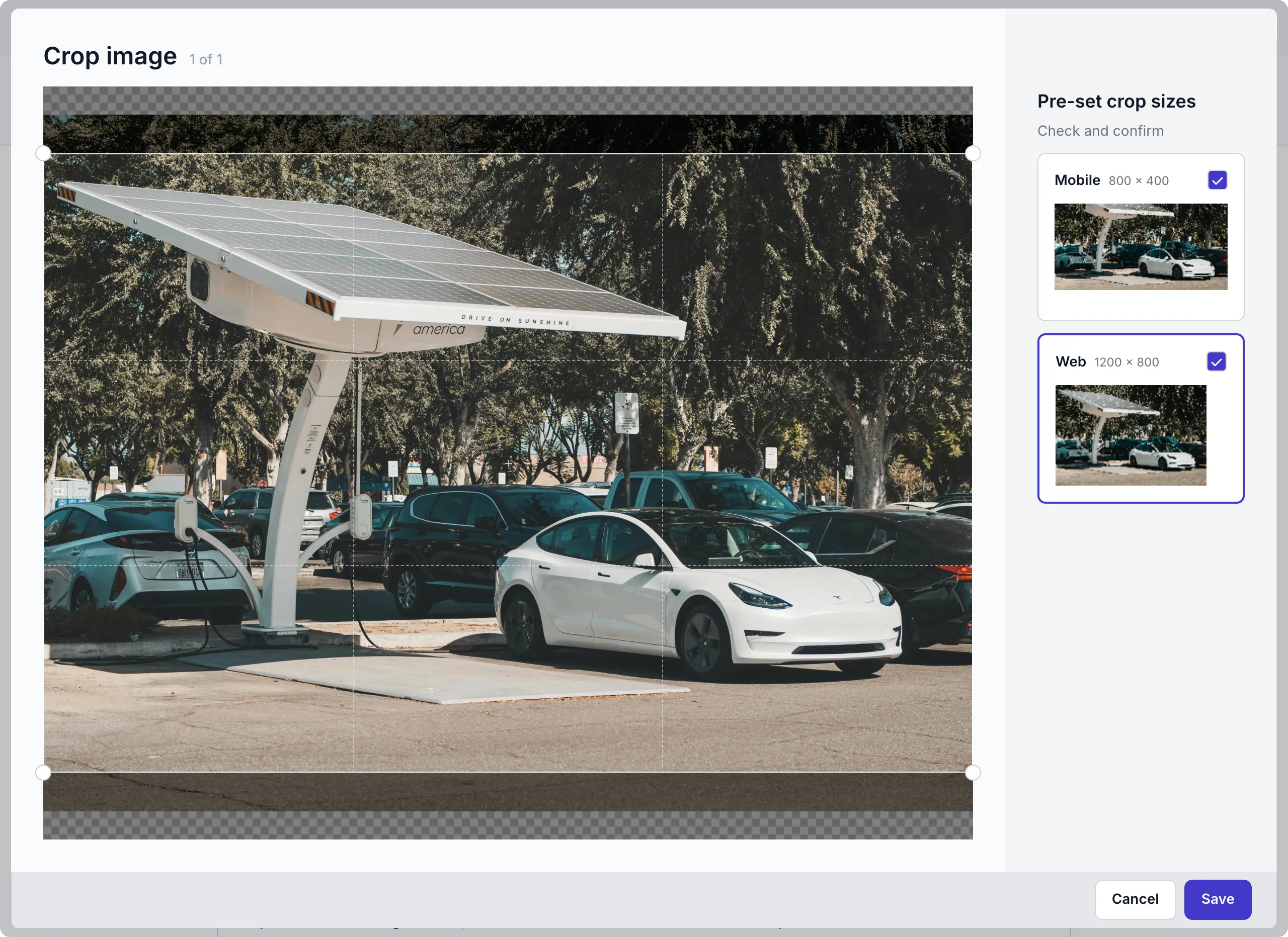 Crop existing images in a content item
