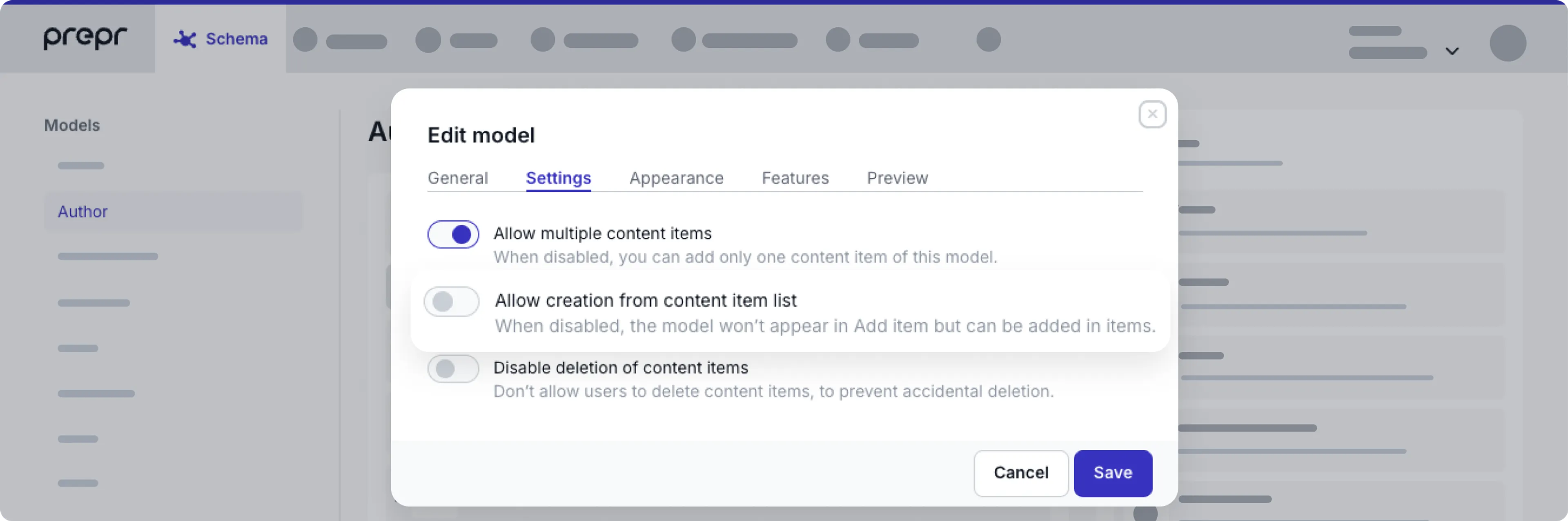 Hide model toggle