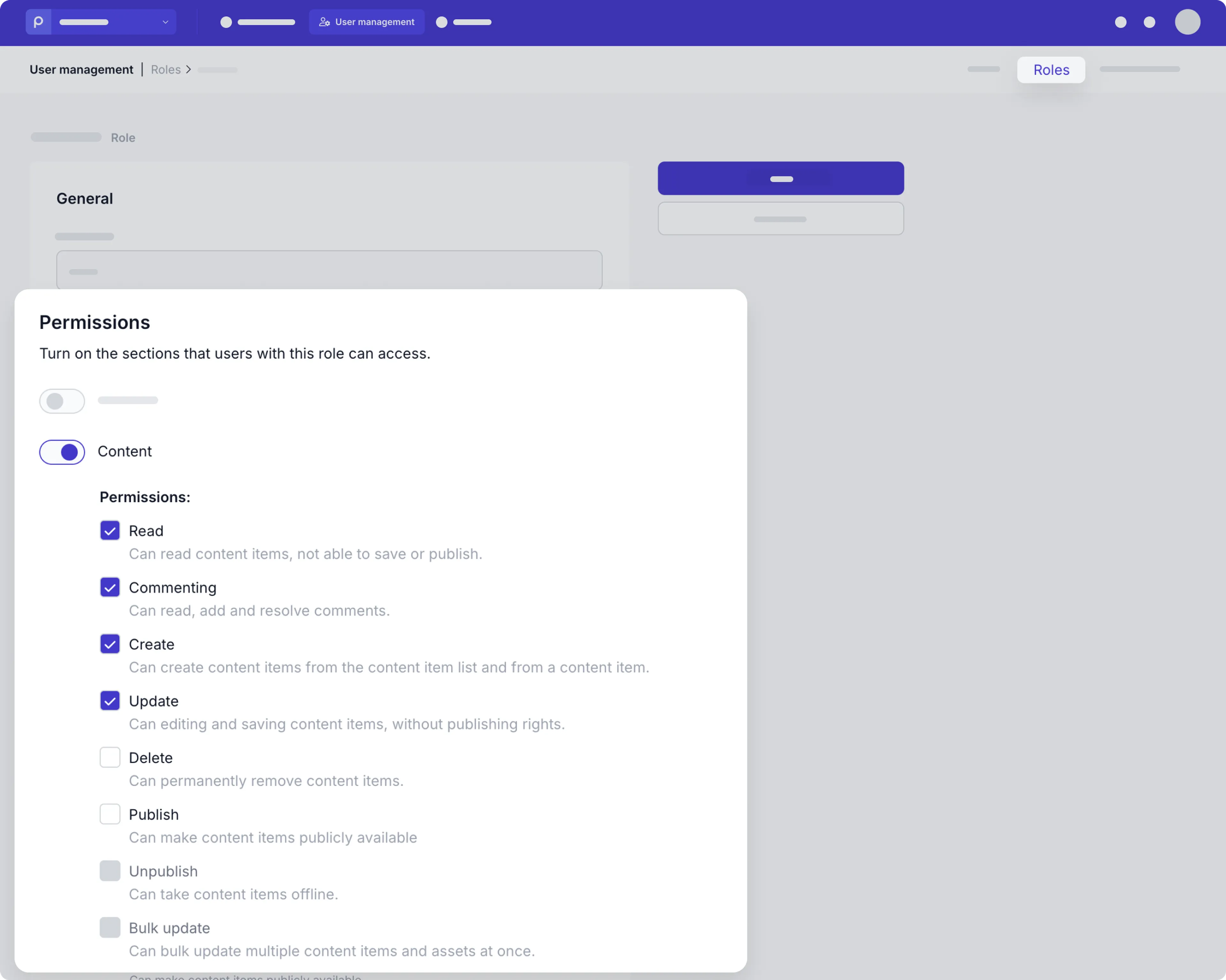 Organization user management - content role permissions