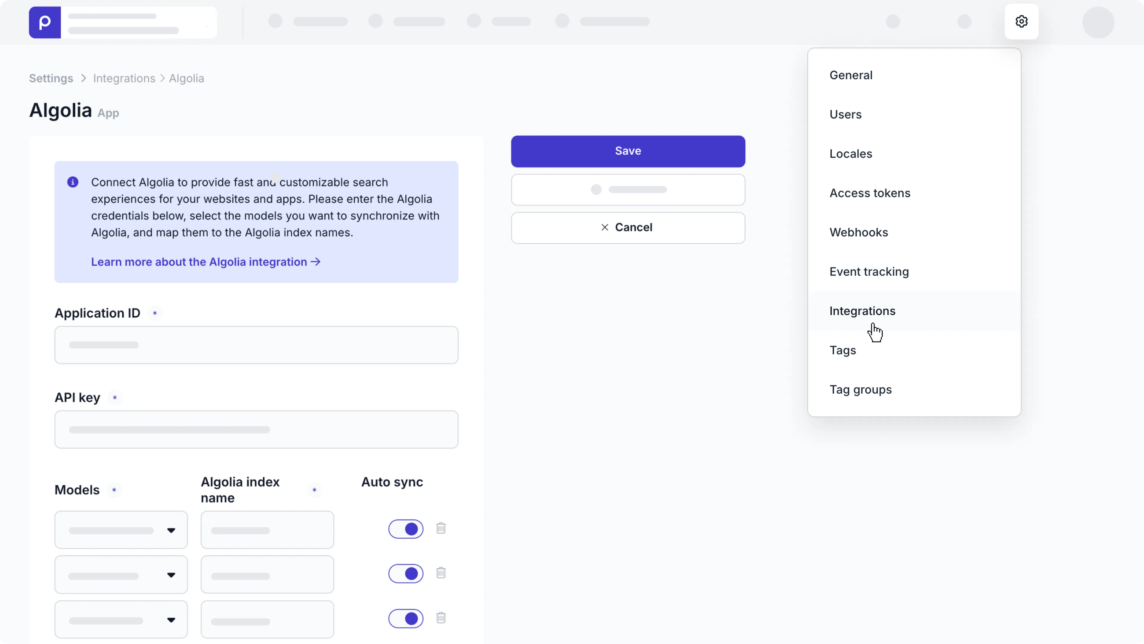 Connect to Algolia