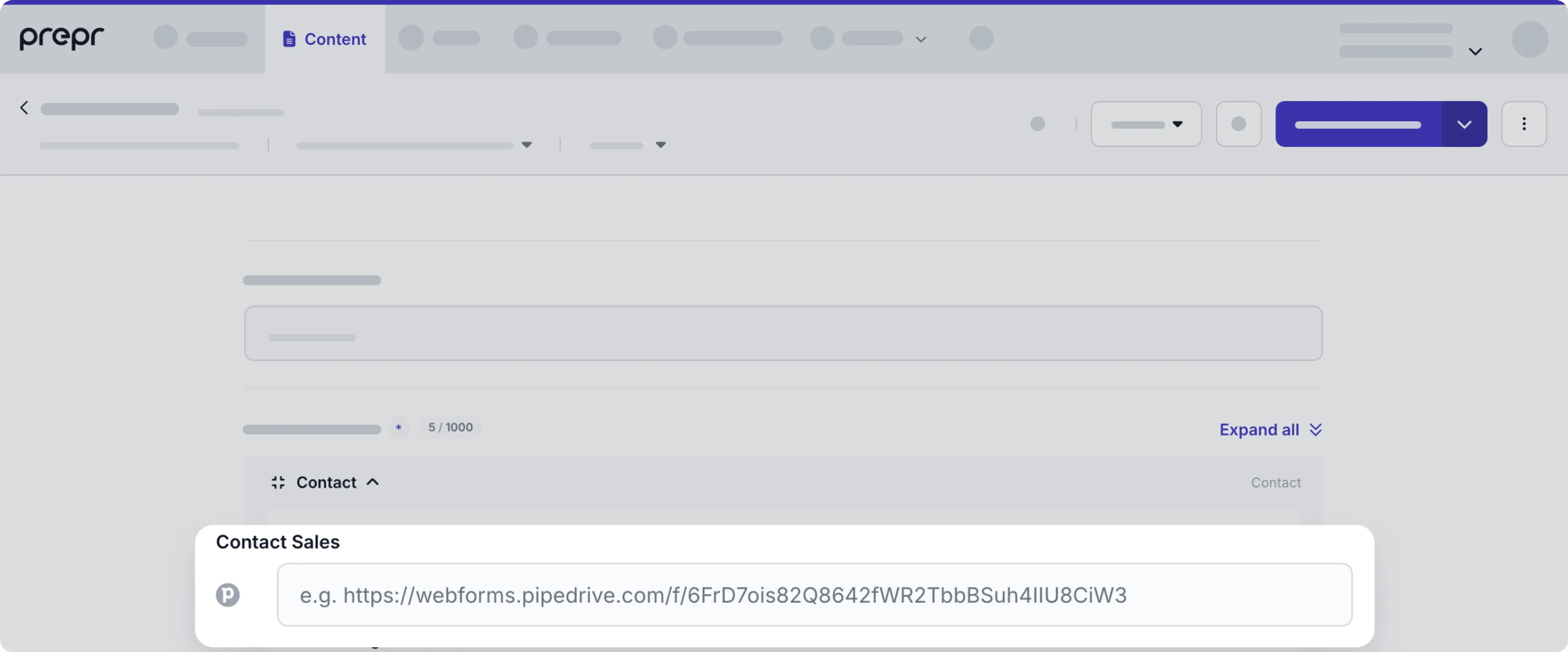 Example contact with Pipedrive form field