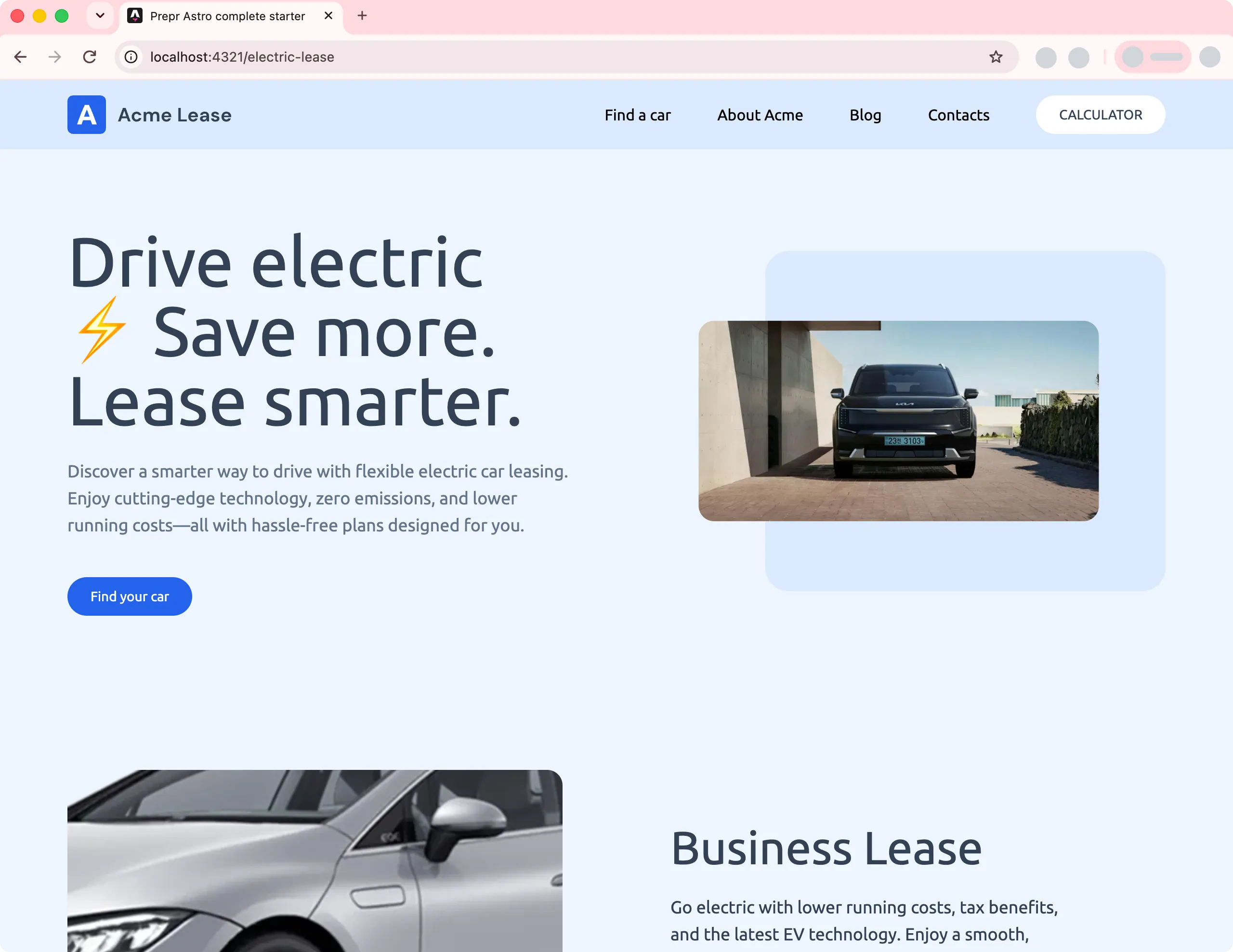 Electric Car landing page