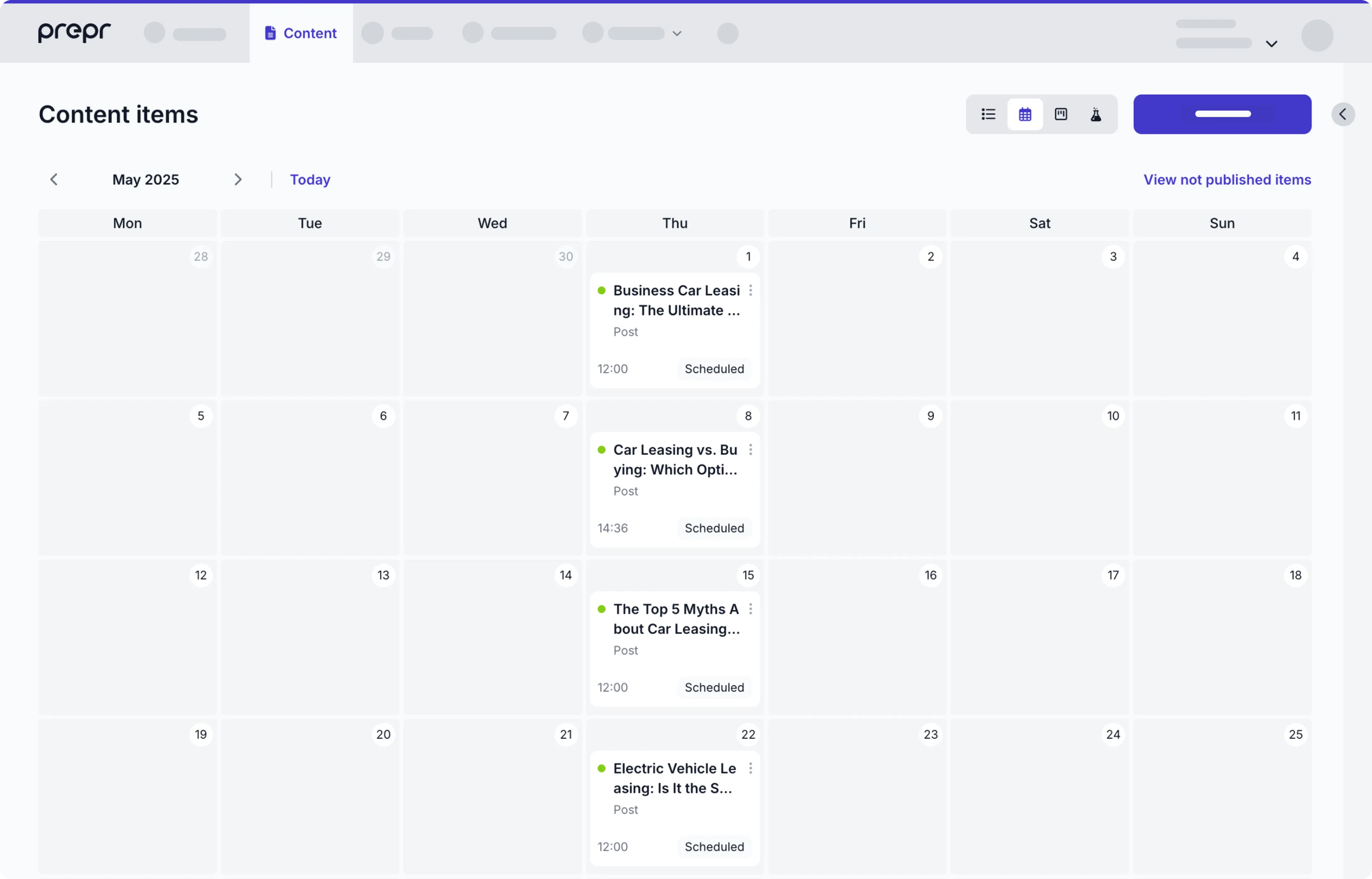 Content item calendar view