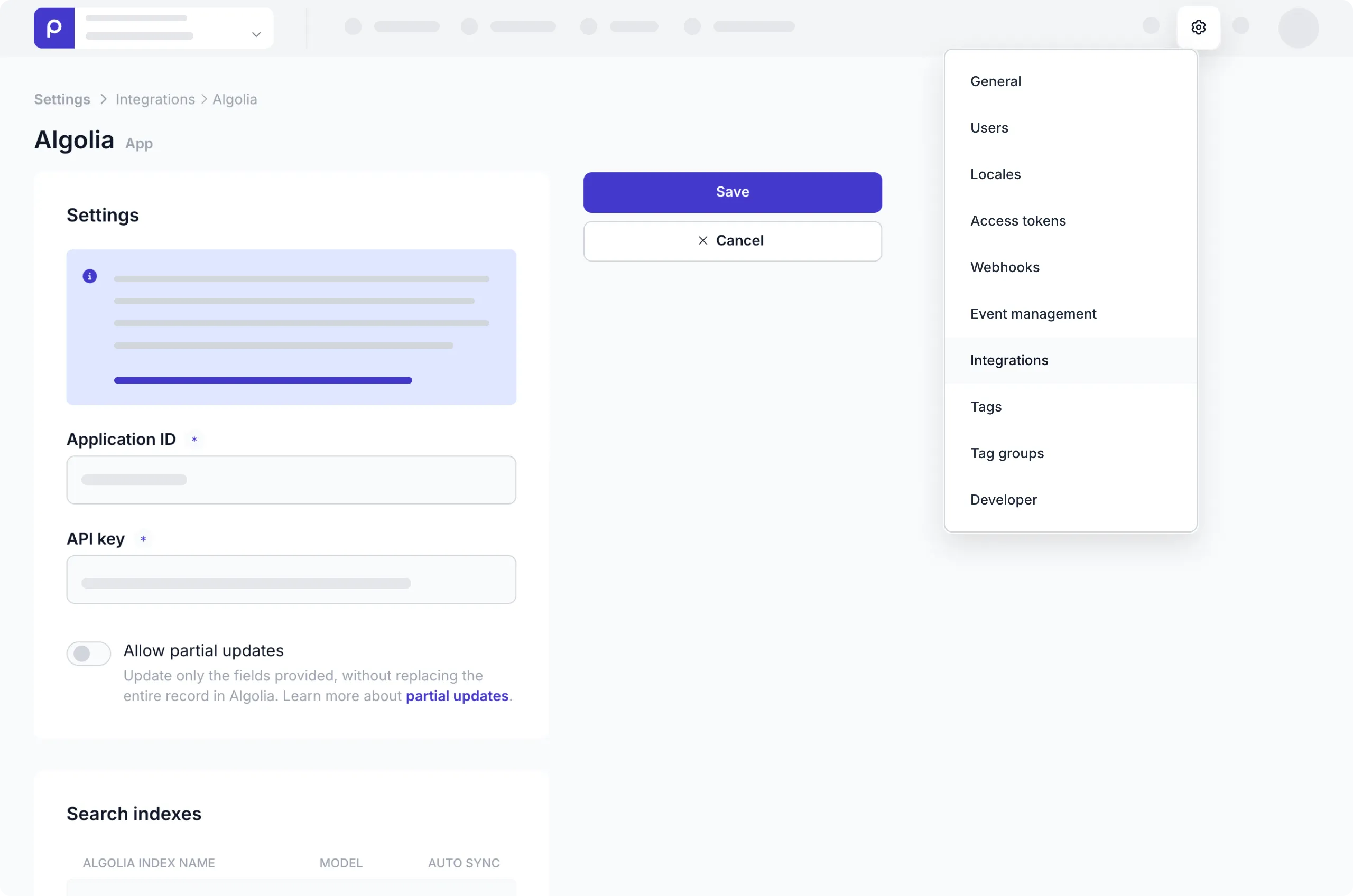 Algolia integration setup