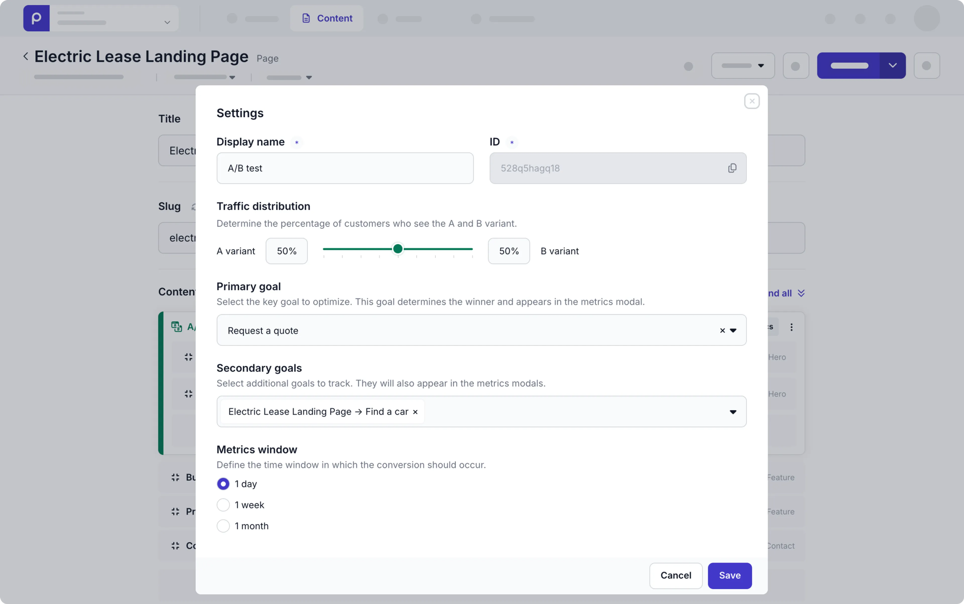 AB test Settings example