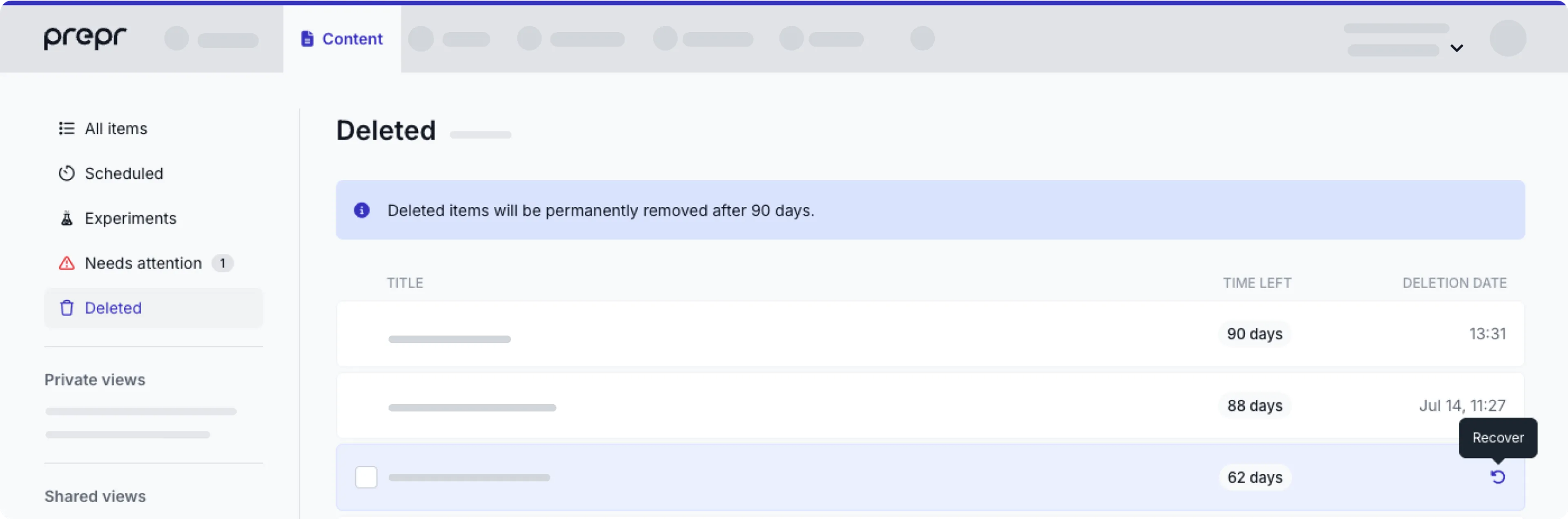 recover deleted items example