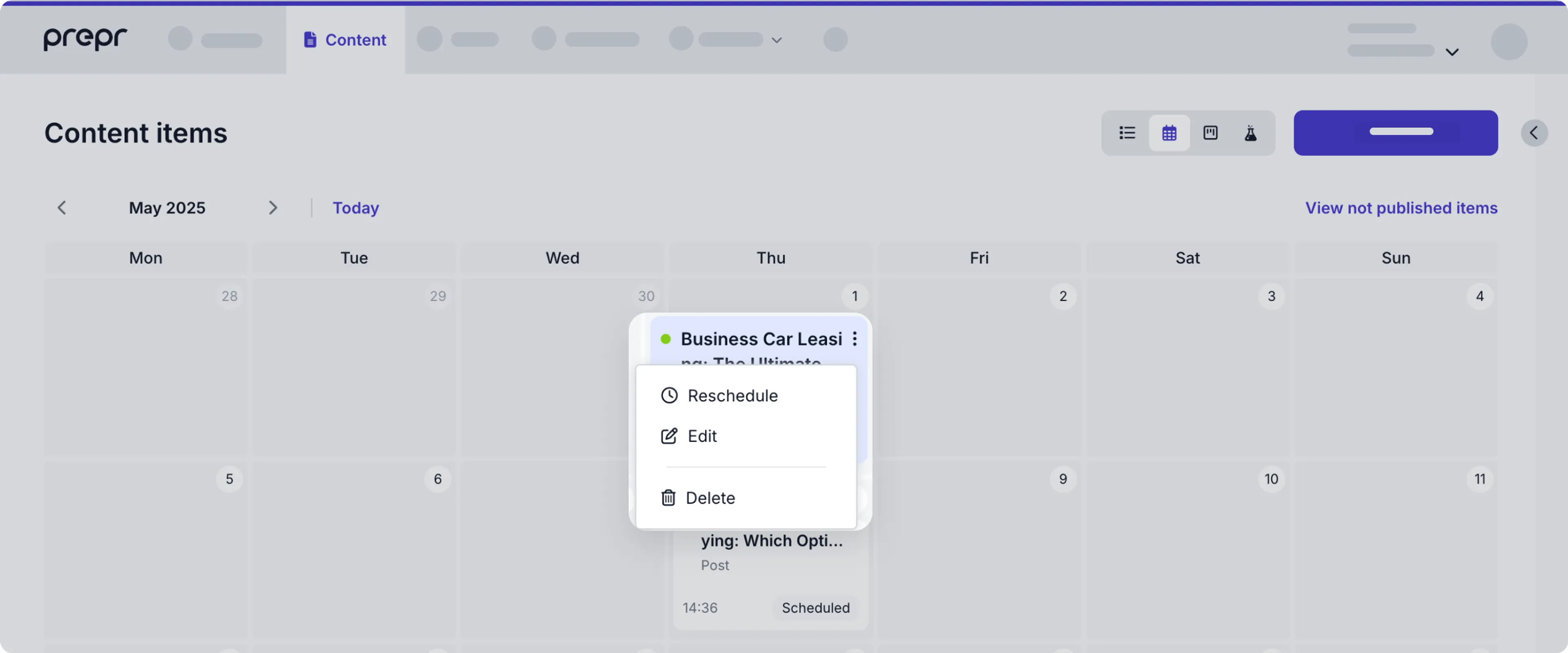 Reschedule in calendar view