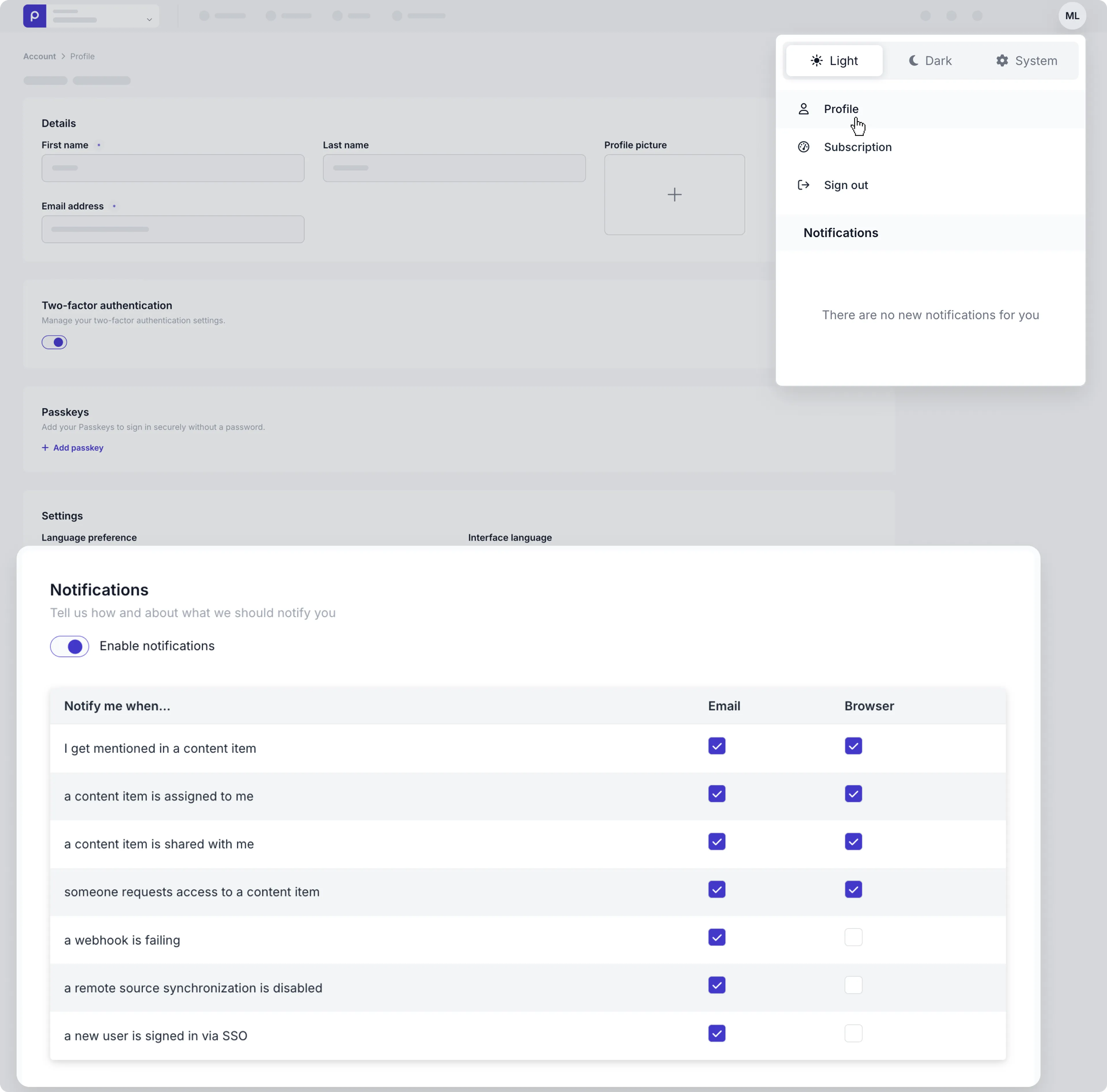 Manage personal notifications