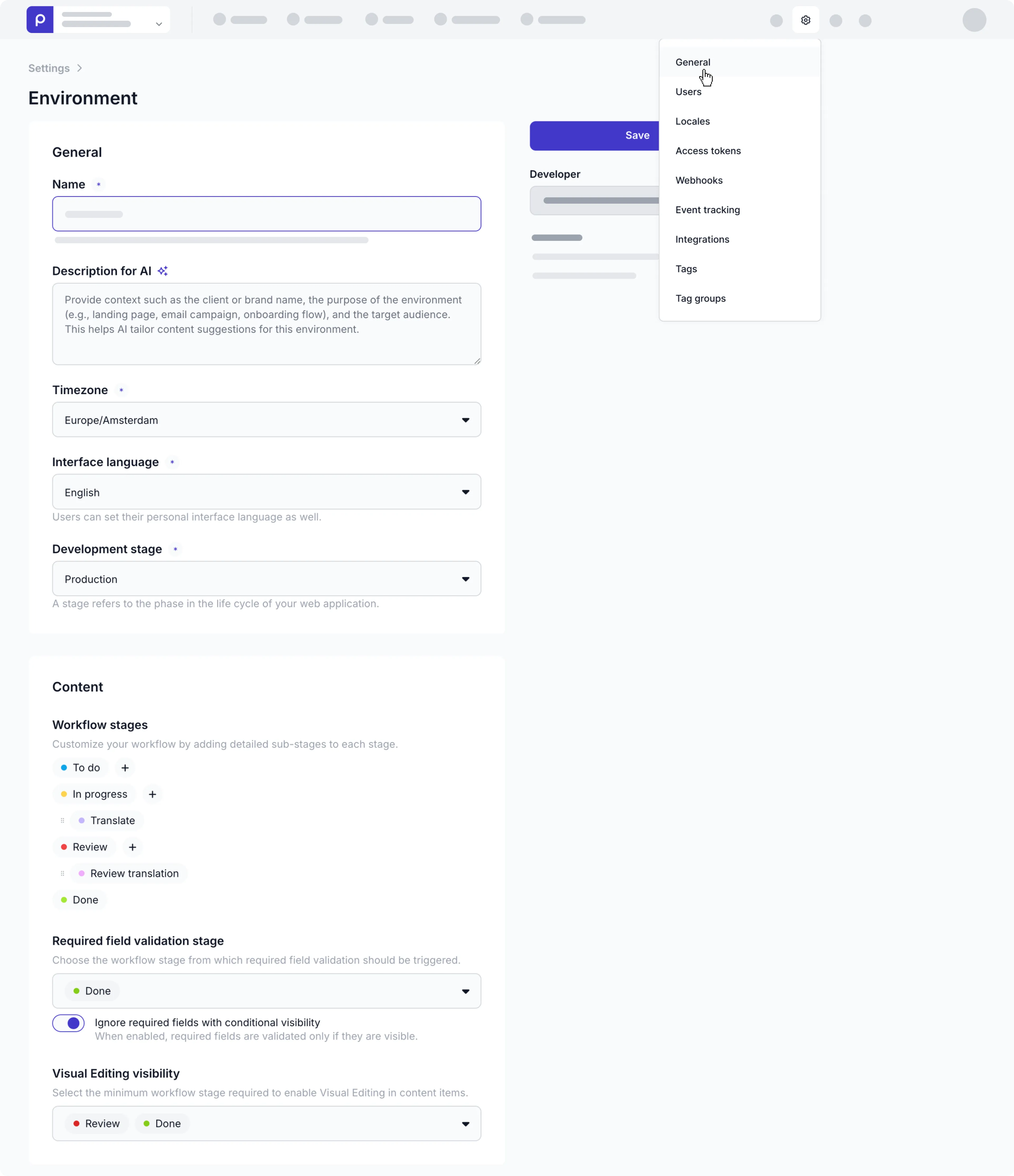 Environment settings
