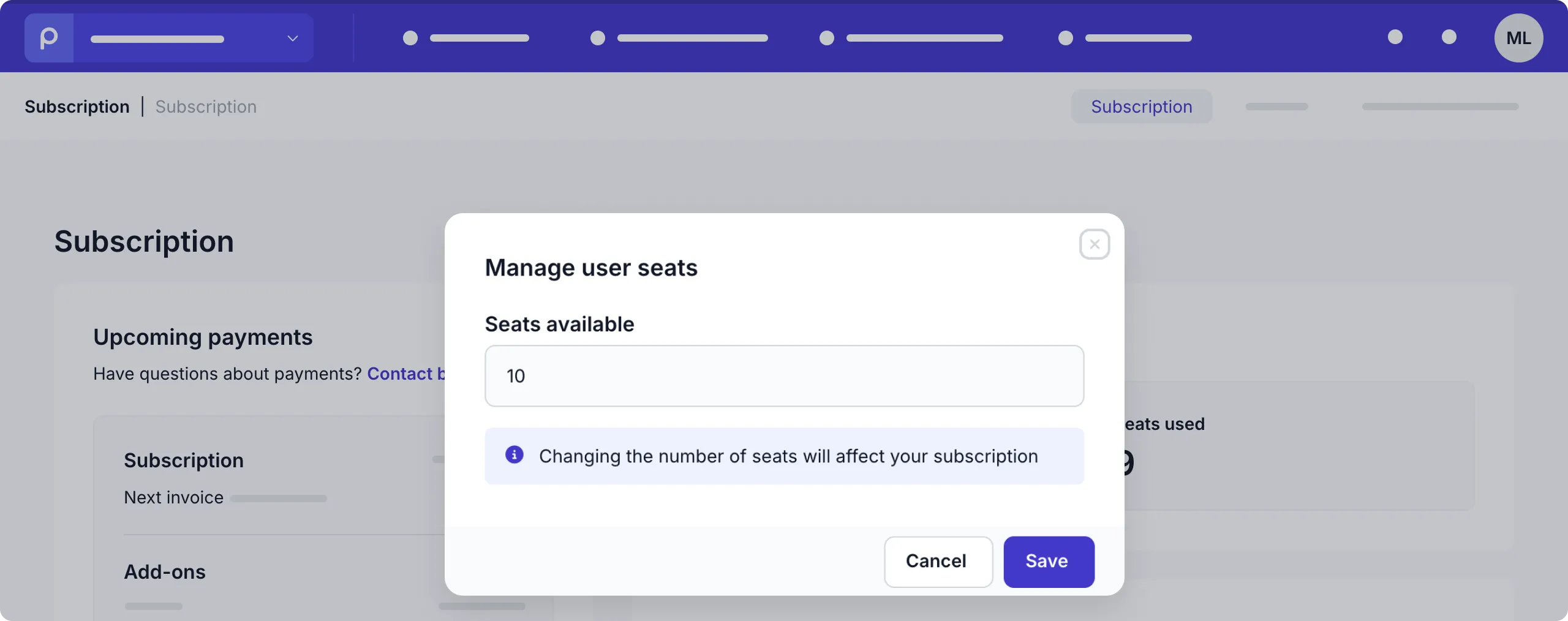 Change available seats modal