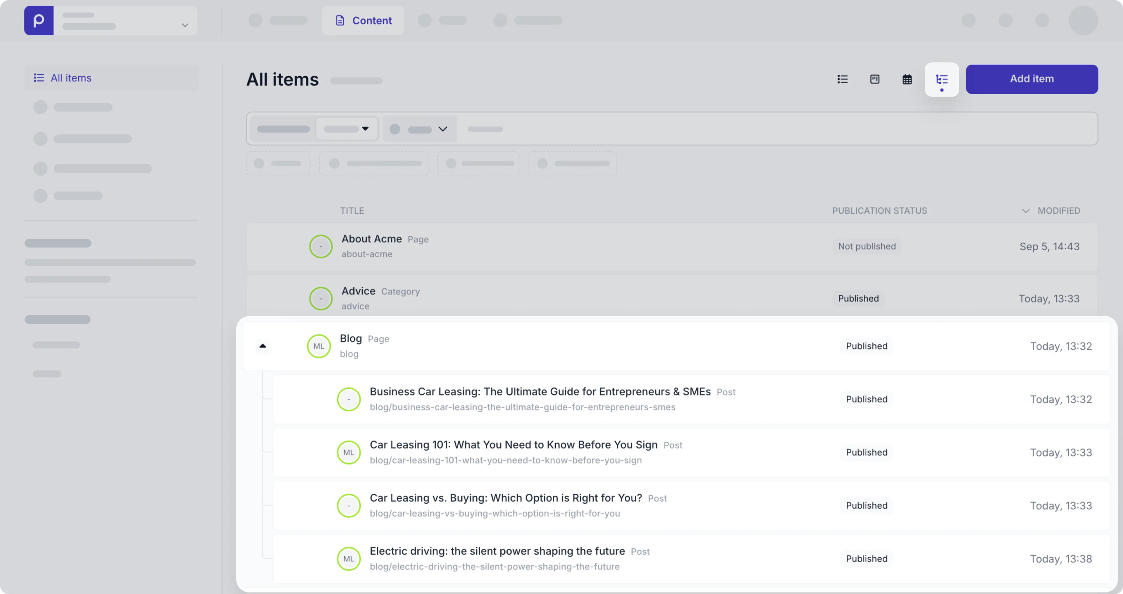 Content tree example