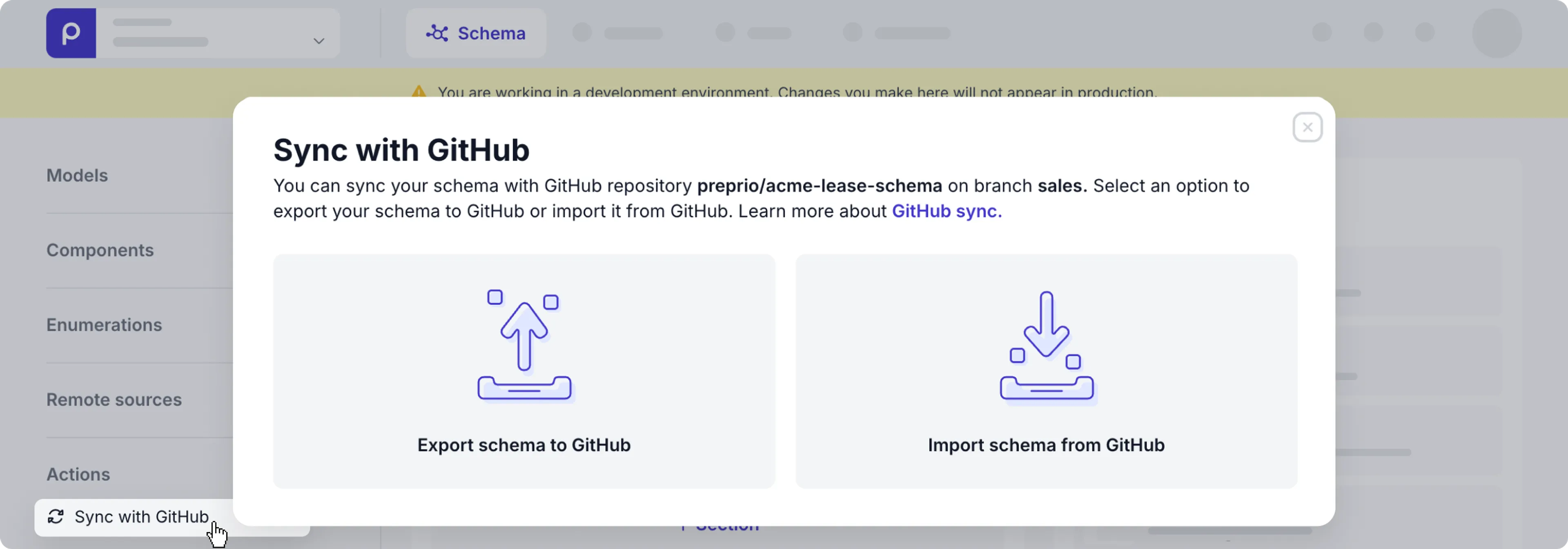 Sync with GitHub modal