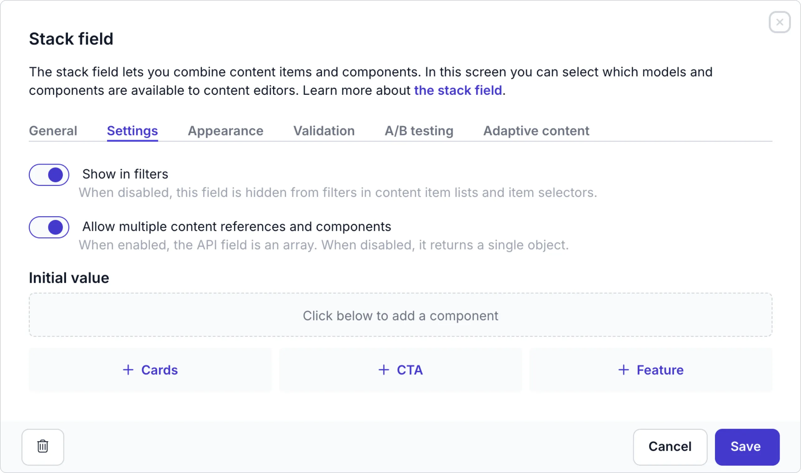 show in filter setting