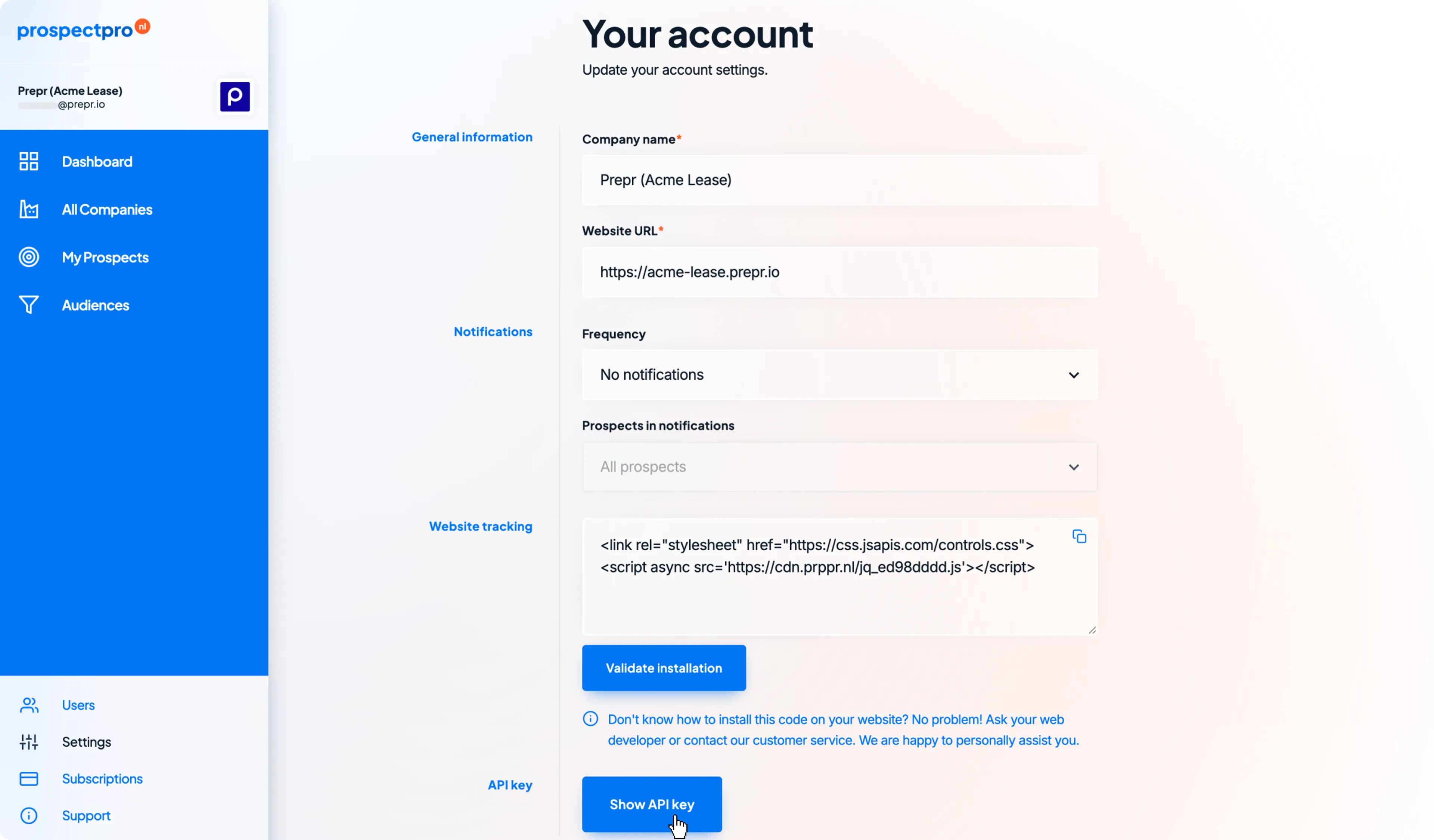 example ProspectPro account