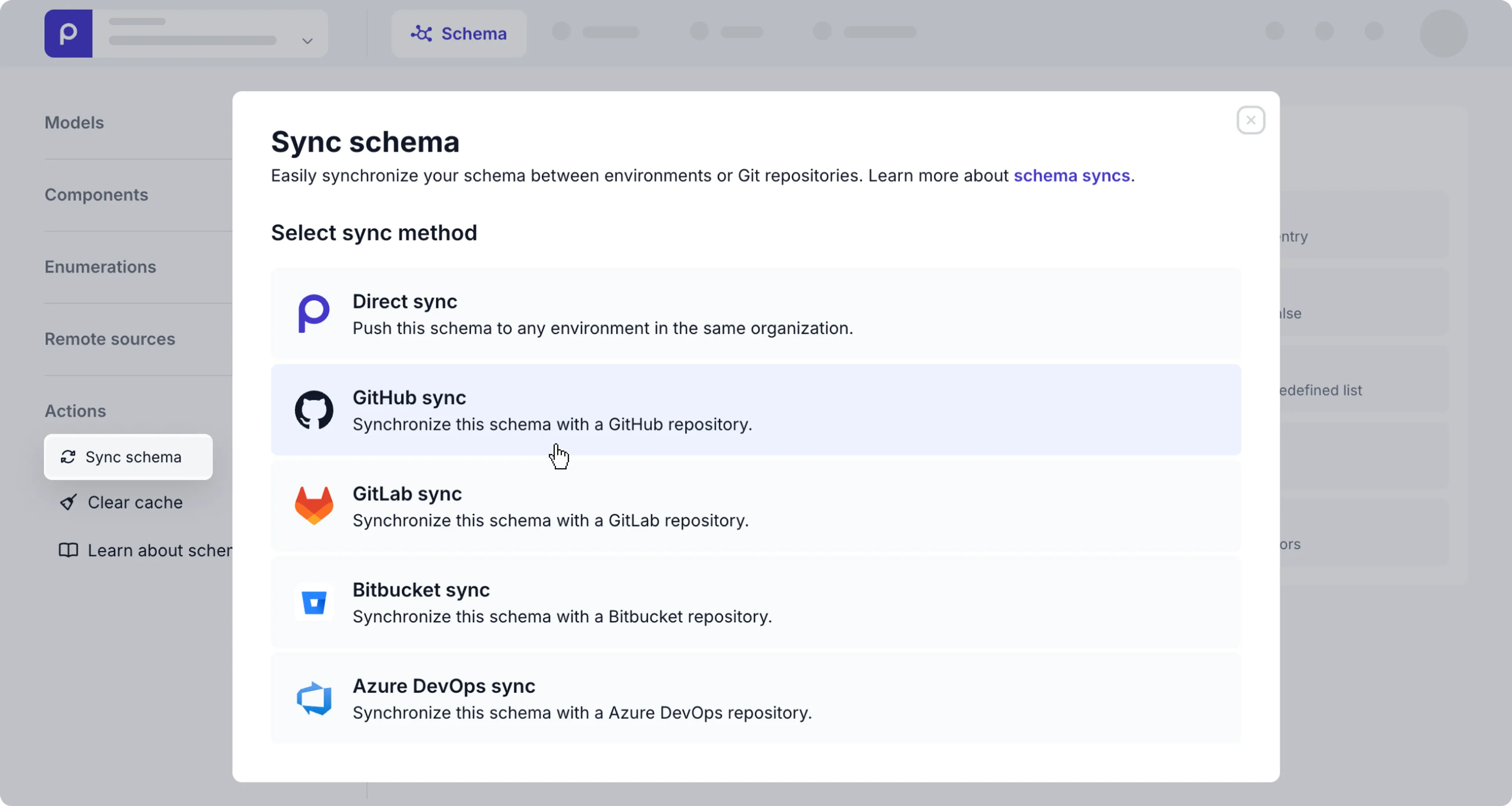 Schema page - Enable GitHub sync