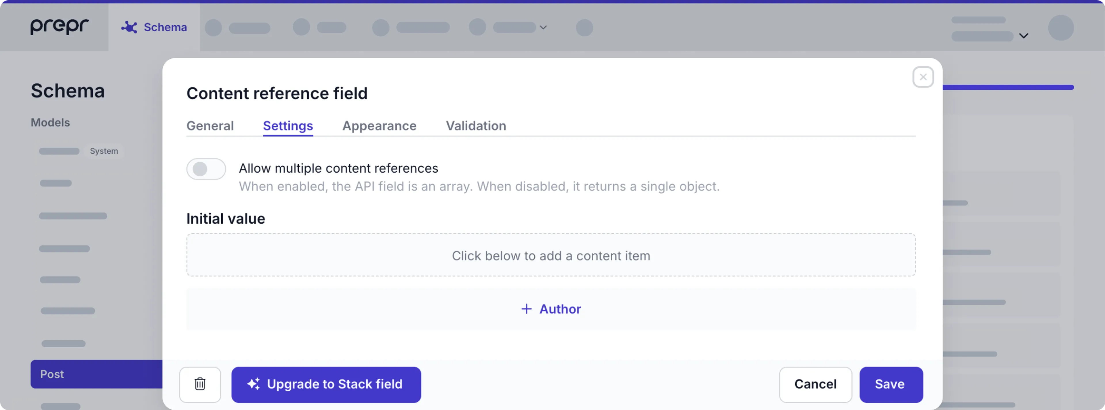 content reference settings