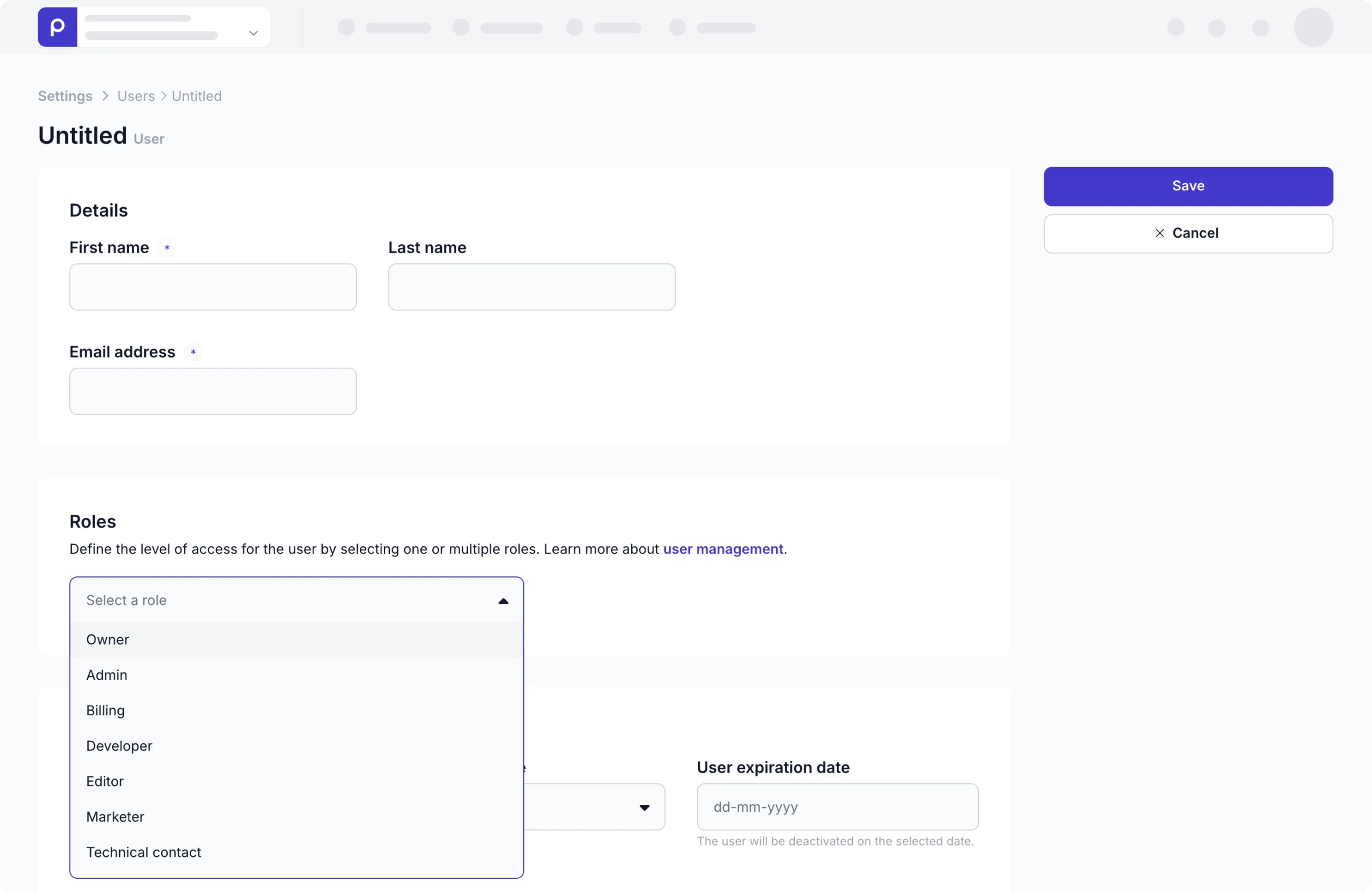 User accounts in an environment