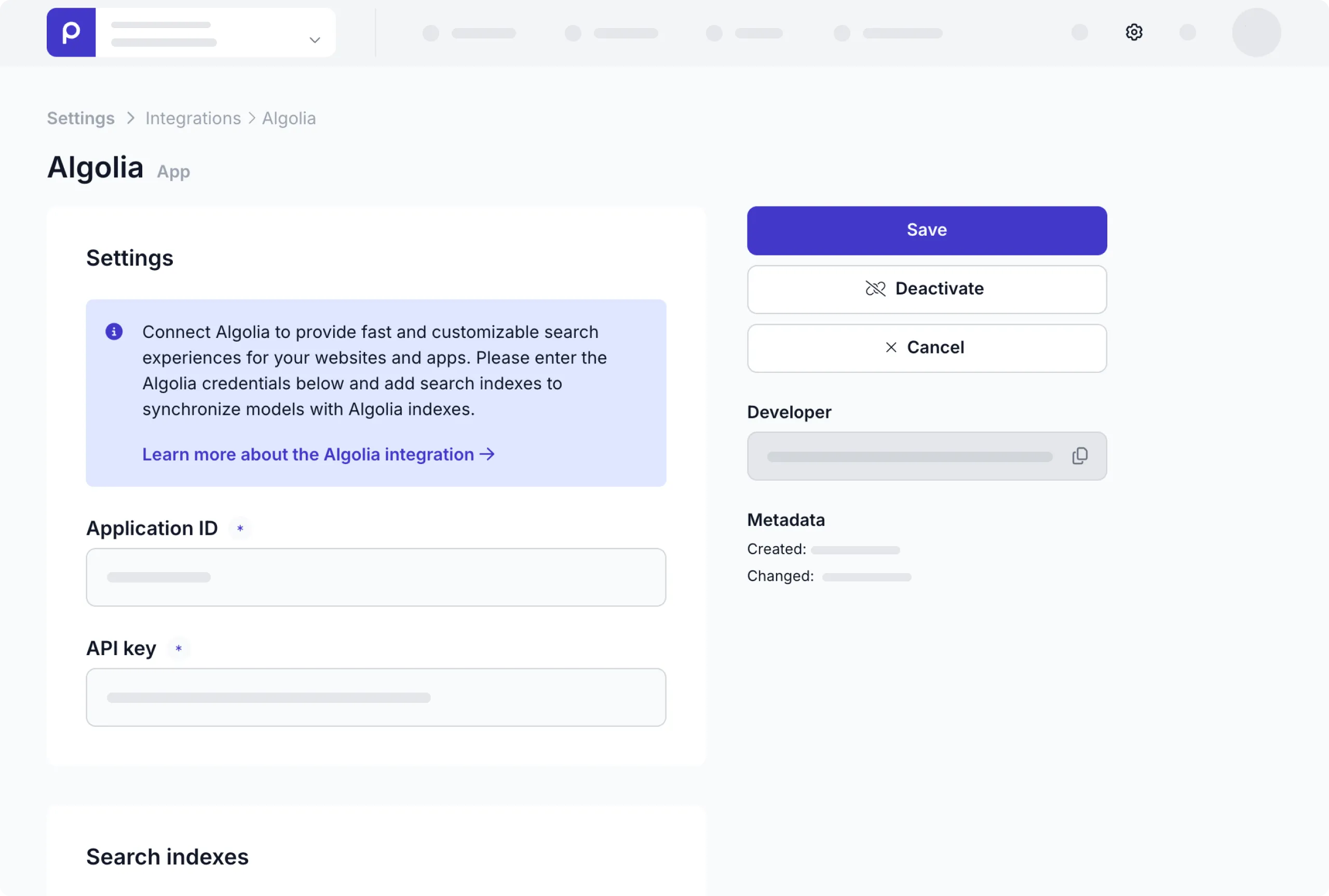 Algolia integration setup