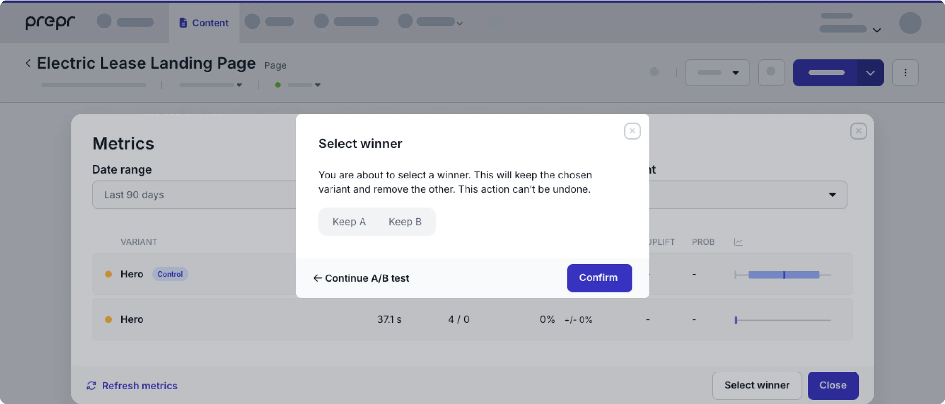 A/B testing select a winner