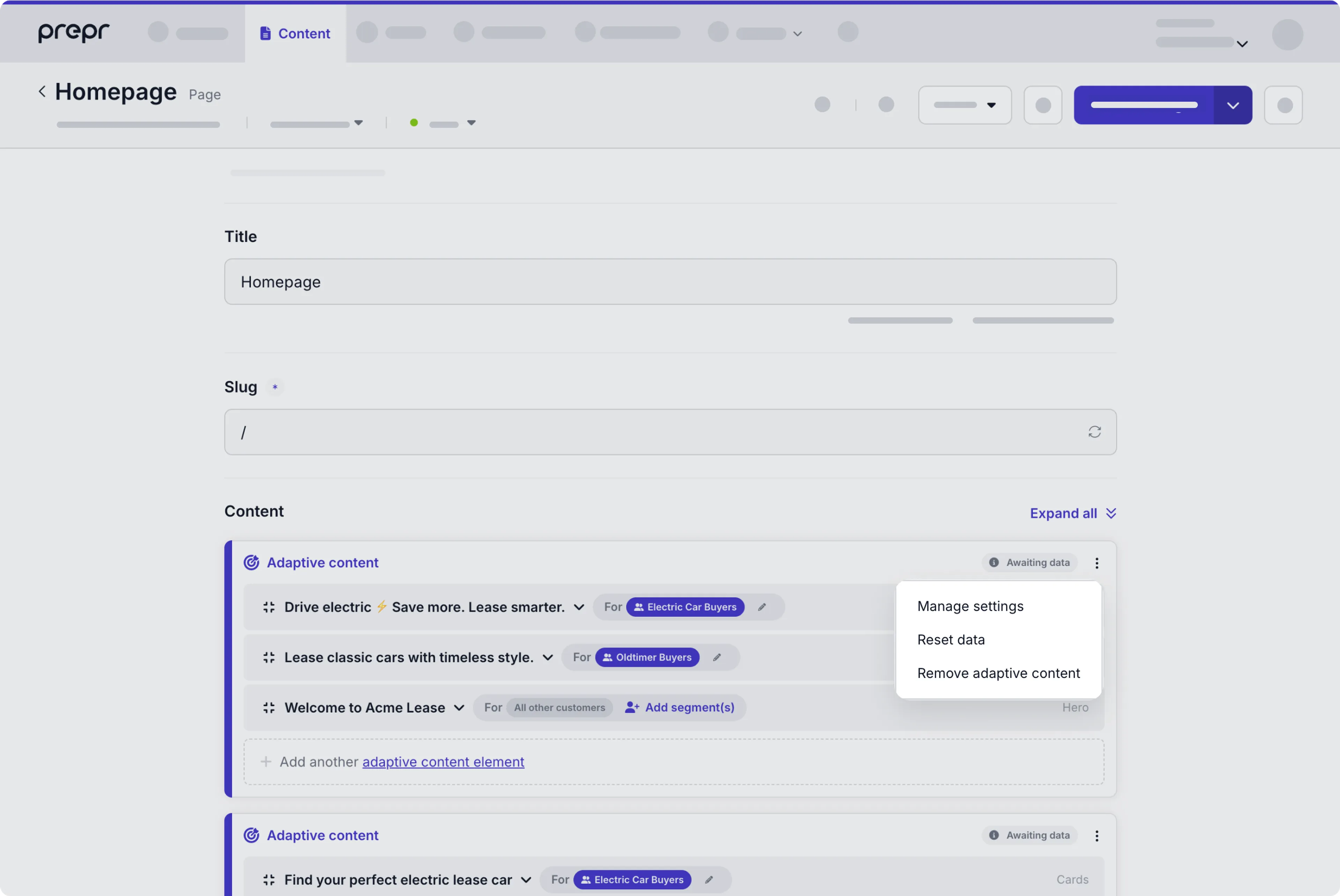 manage adaptive content options