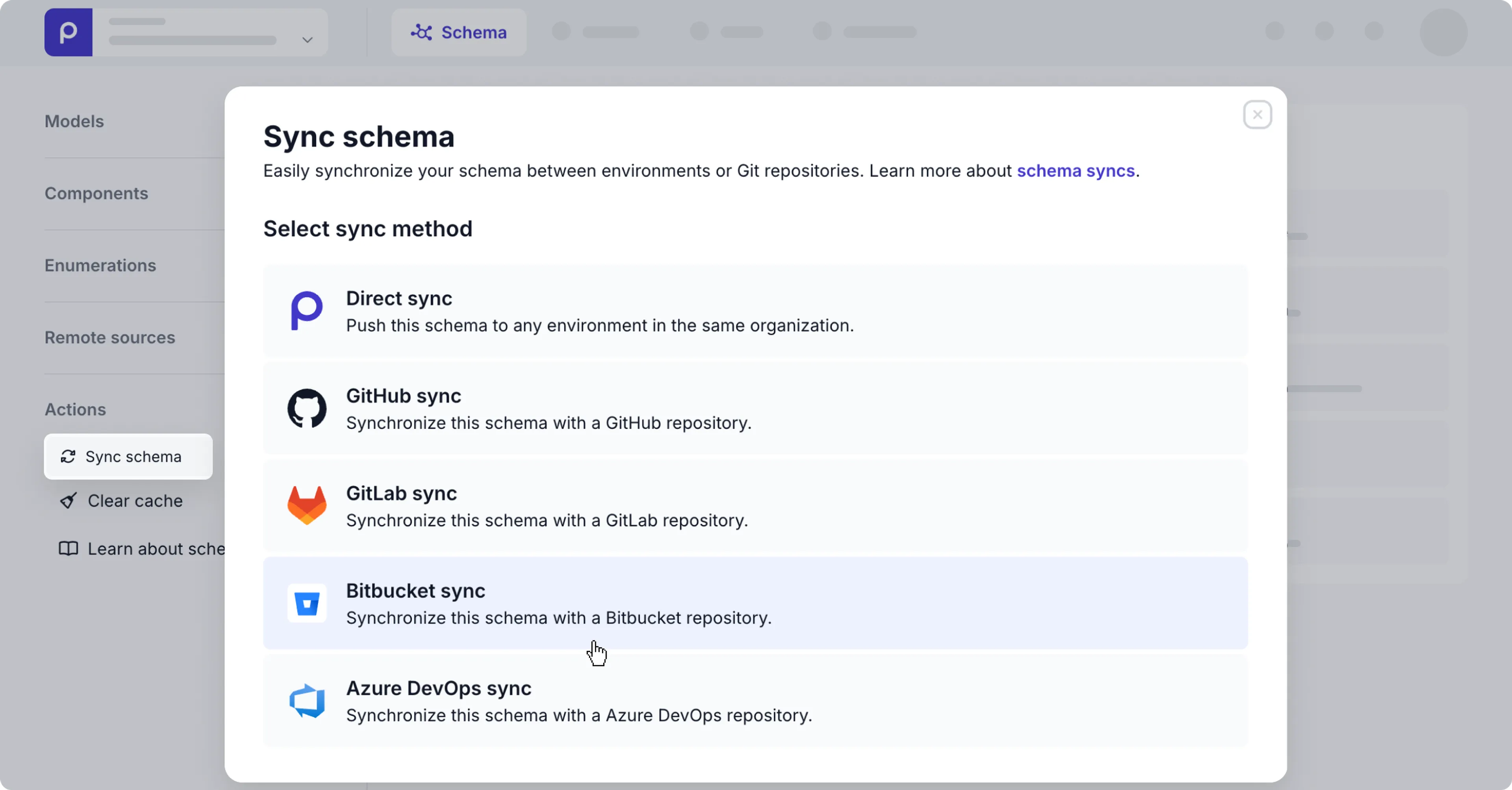Schema page - Enable Bitbucket sync