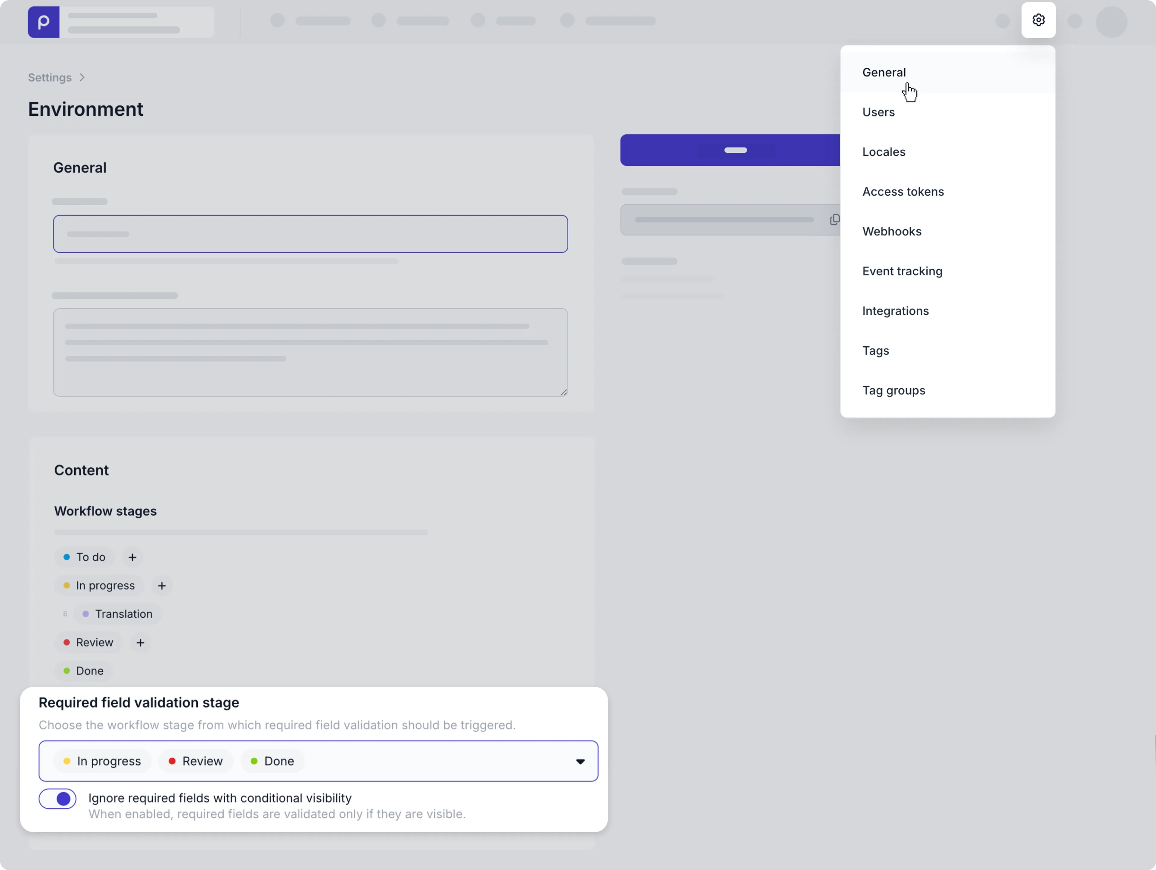 settings workflow stage