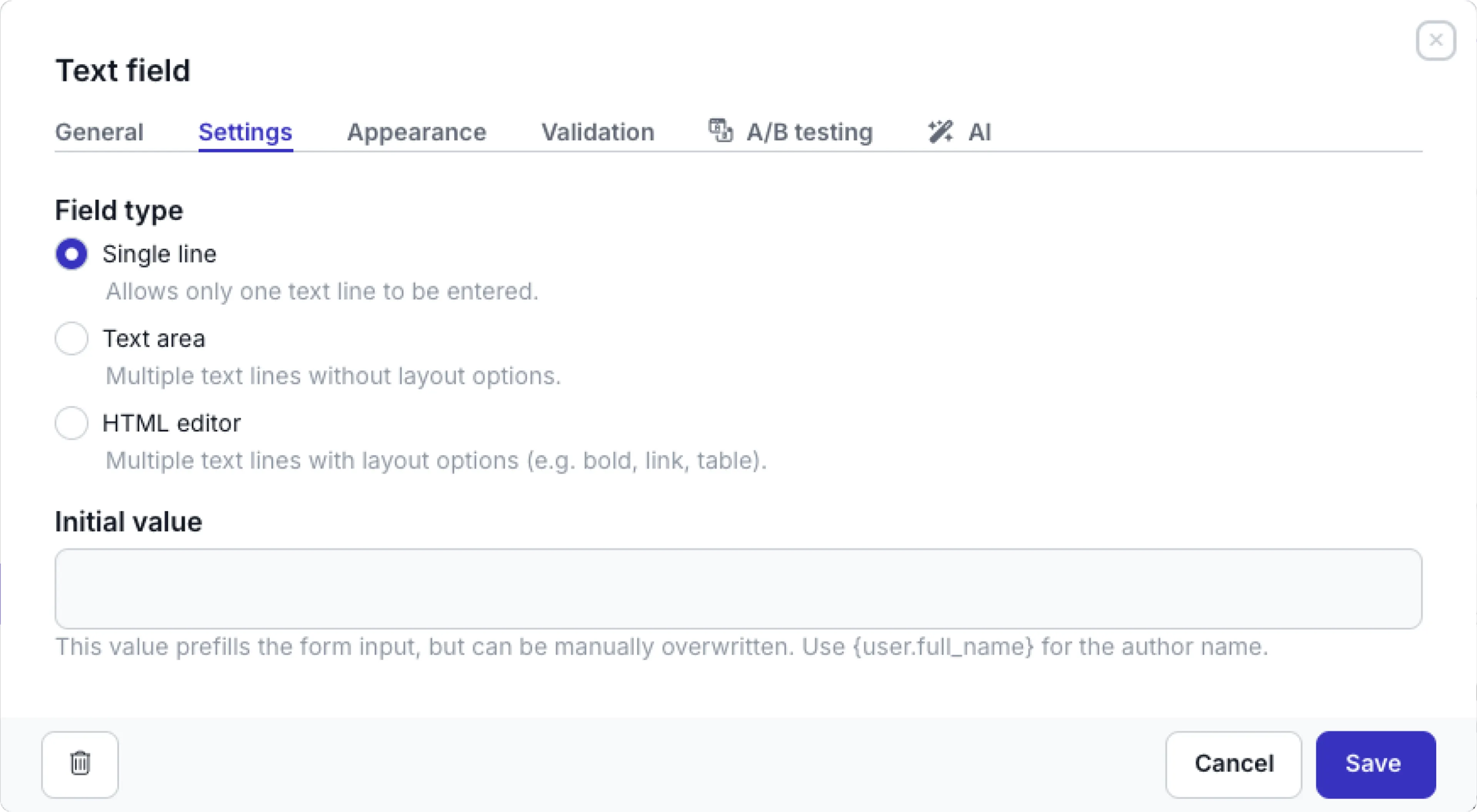 Text settings