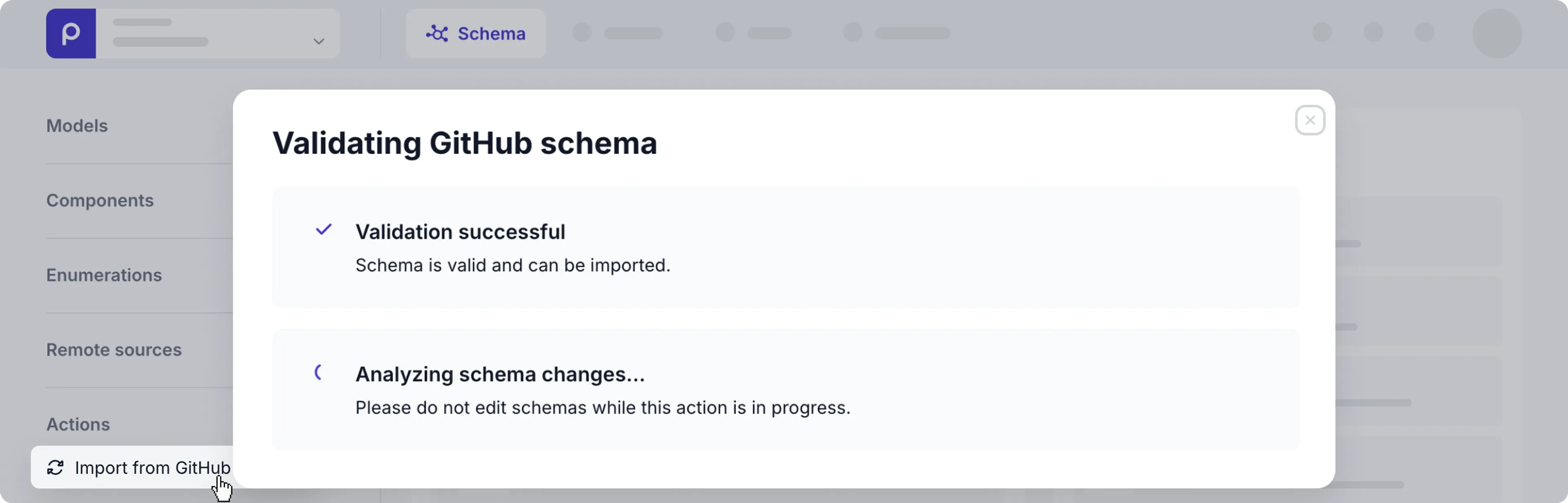 Import from GitHub in progress