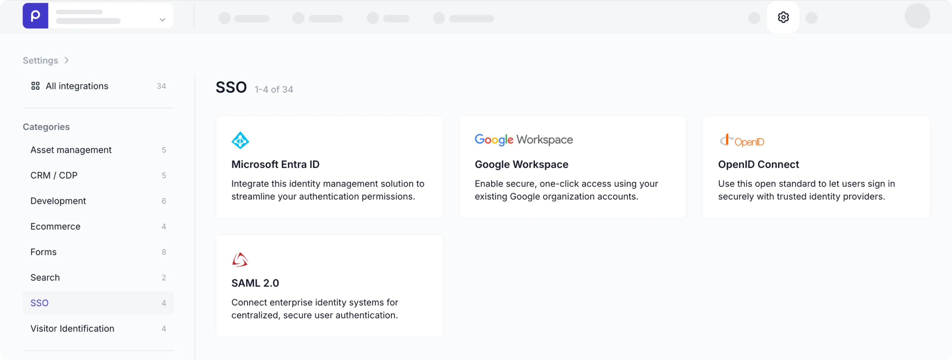 Integrations page - All SSO options