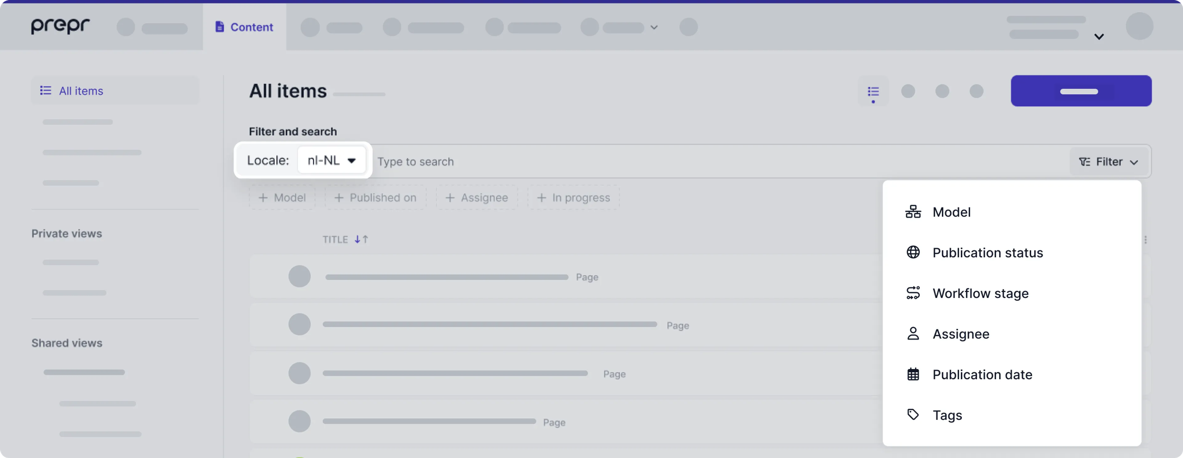 content item filters