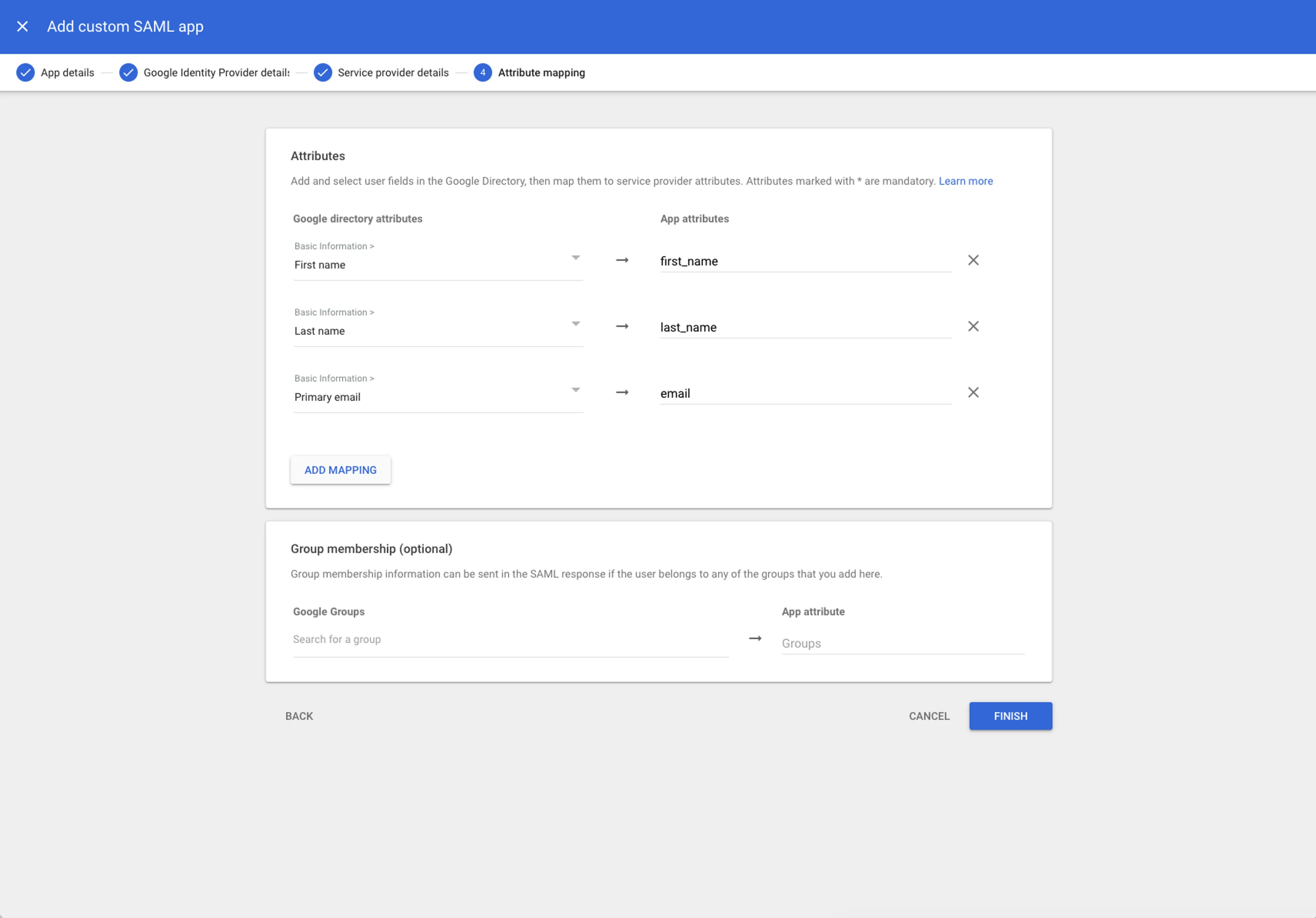 Google Workspace app - field mappings