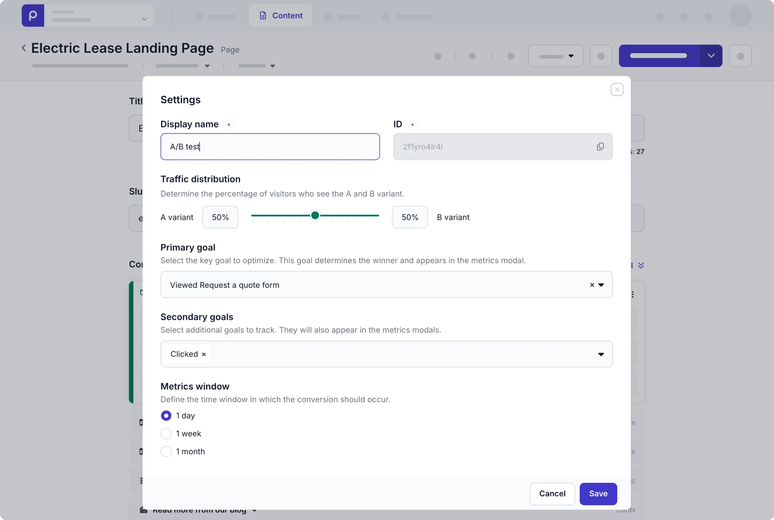 AB test Settings example