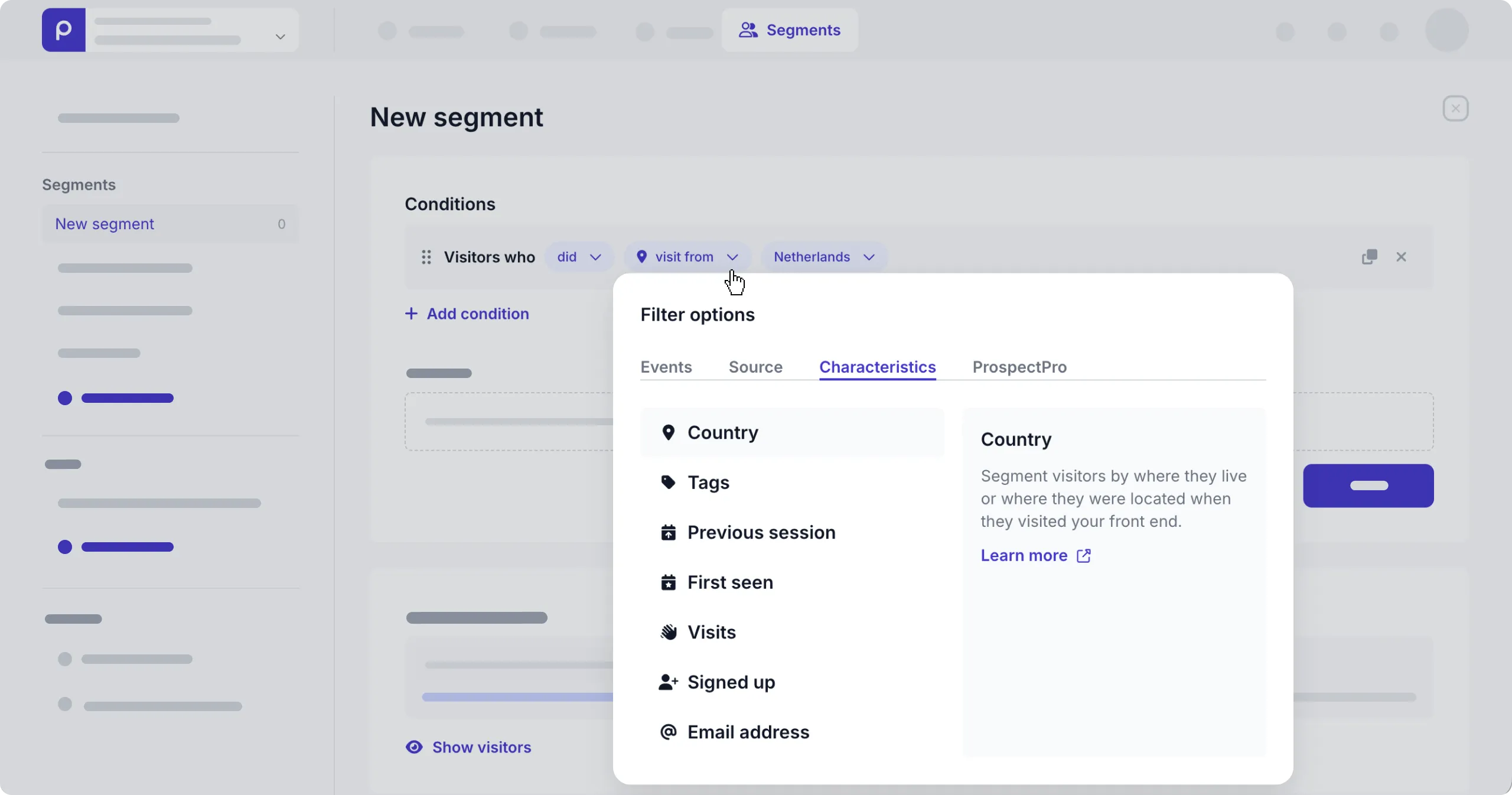 Segment conditions - Characteristics