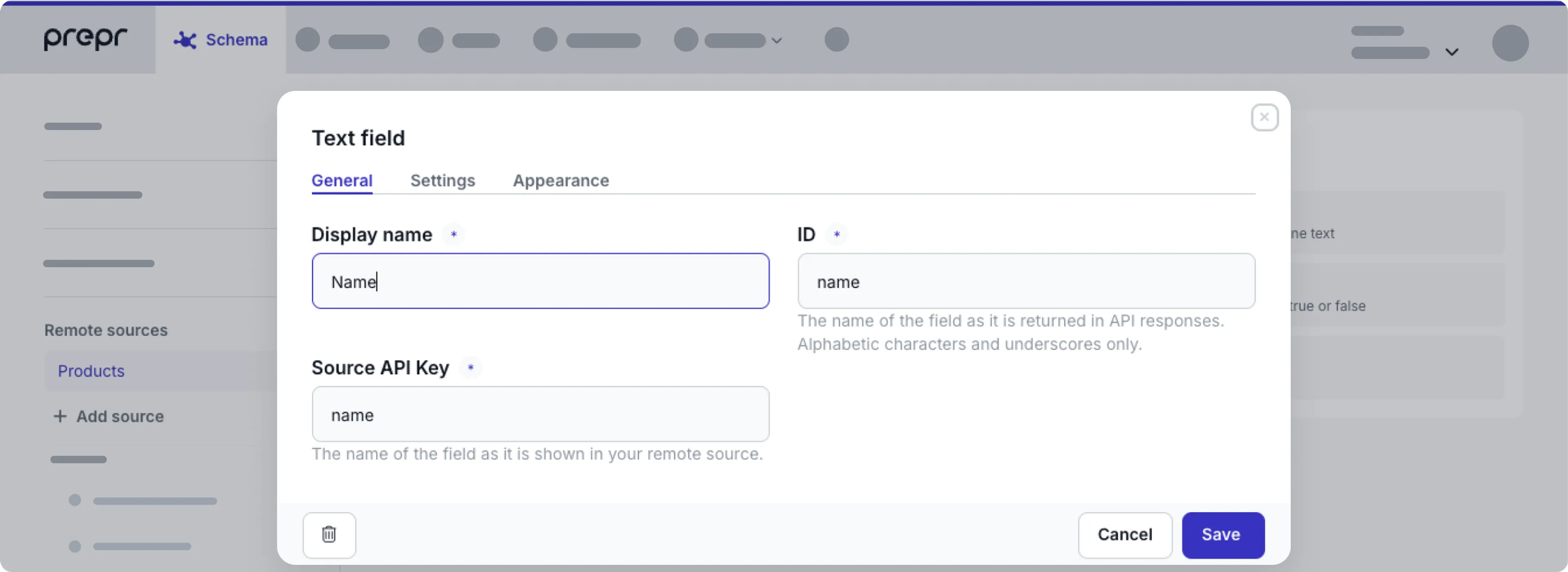 field details - custom remote source