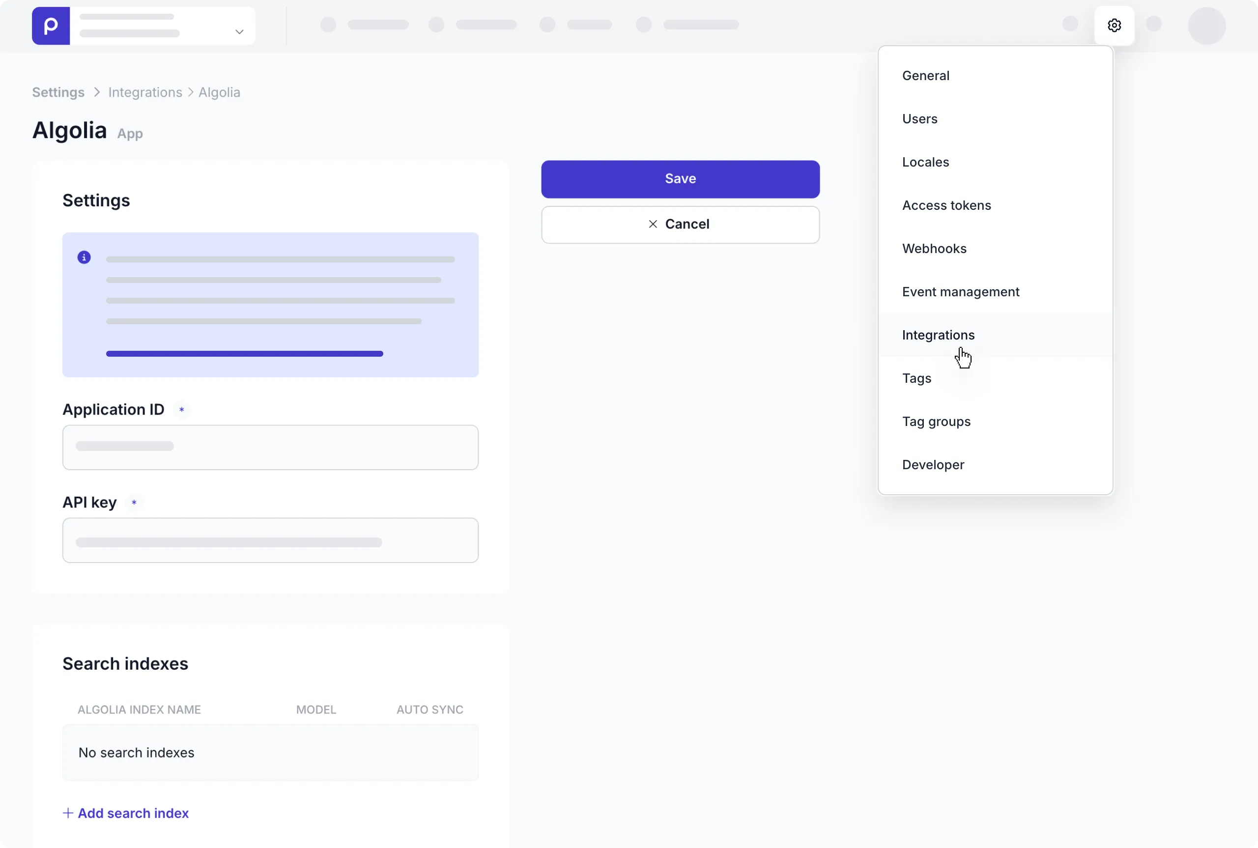 Algolia integration setup