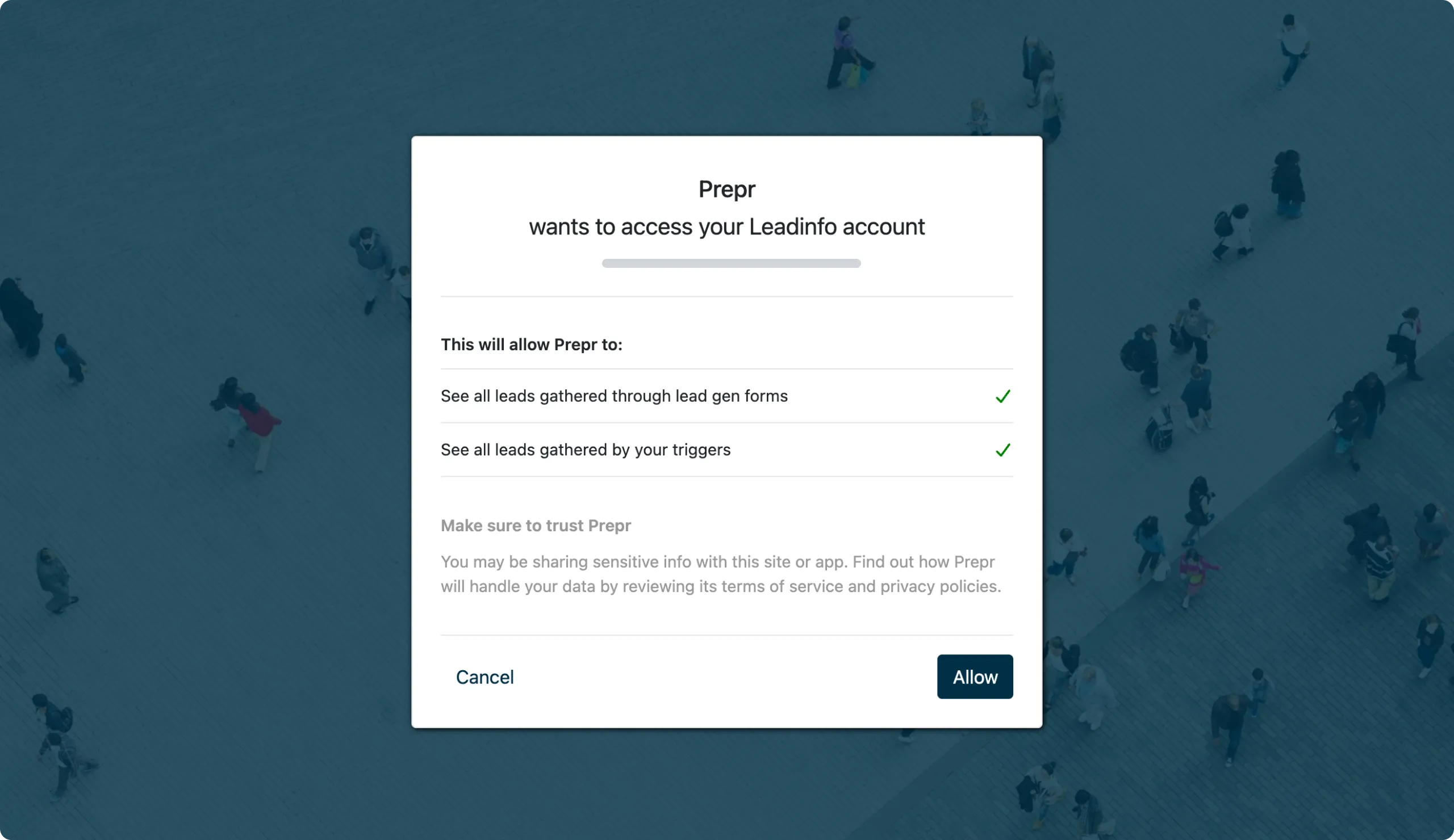 Leadinfo Oauth page