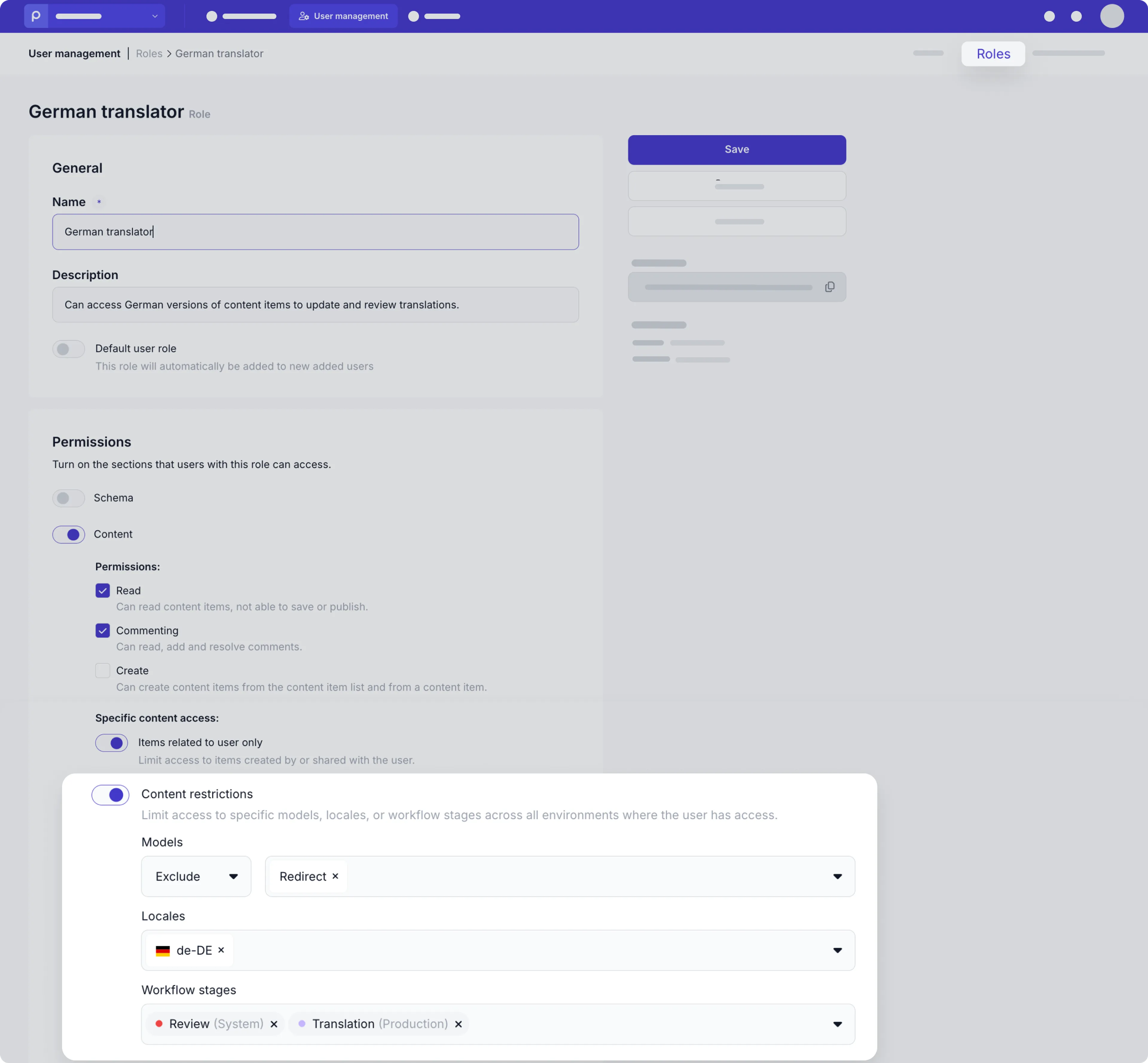 Content restrictions - German translator example