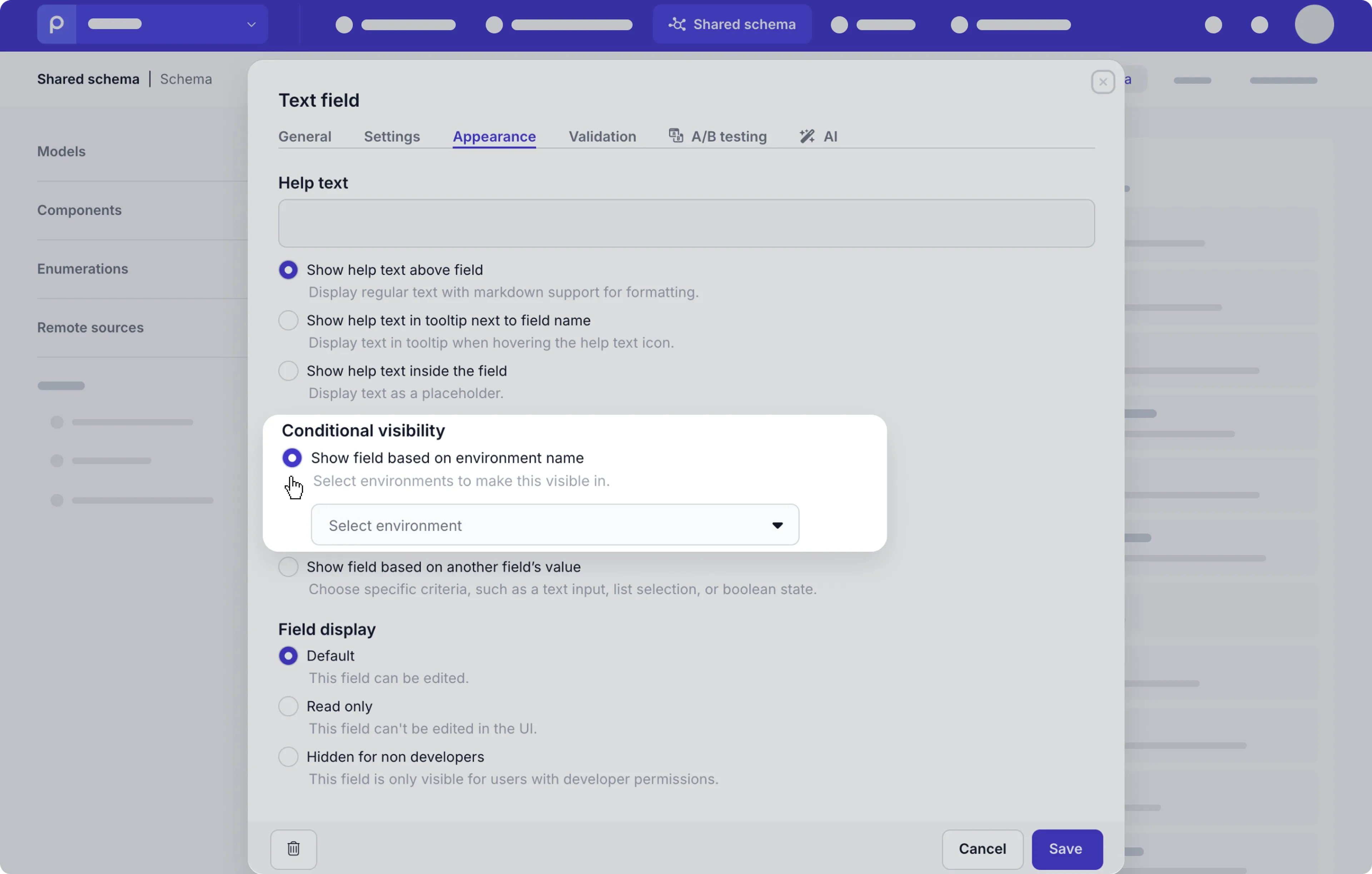 Conditional visibility by environment toggle