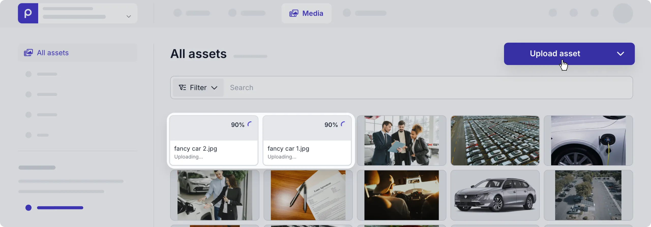 Upload asset button example